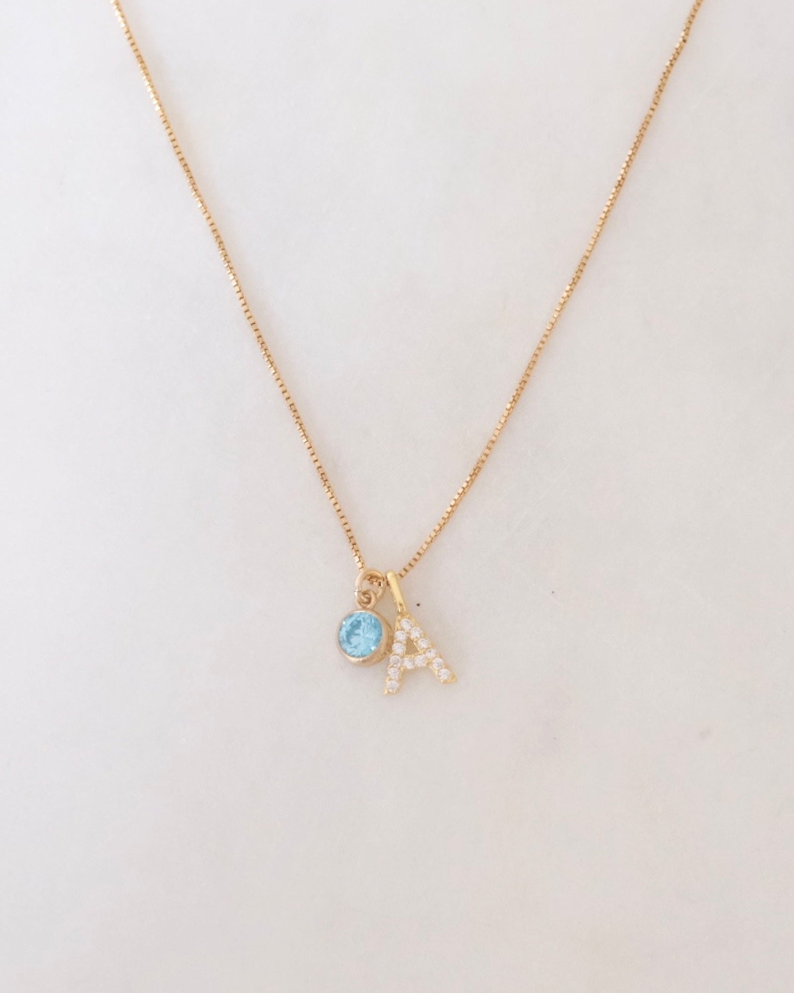 A-Z Pave Initial with Birthstones Necklace