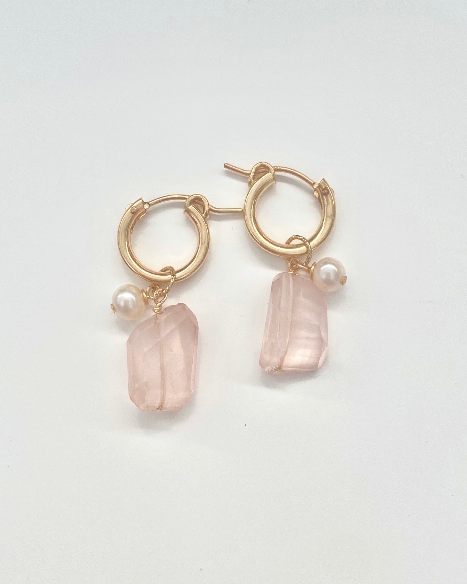 Rose Pearl huggie hoops ERIJEWELRY