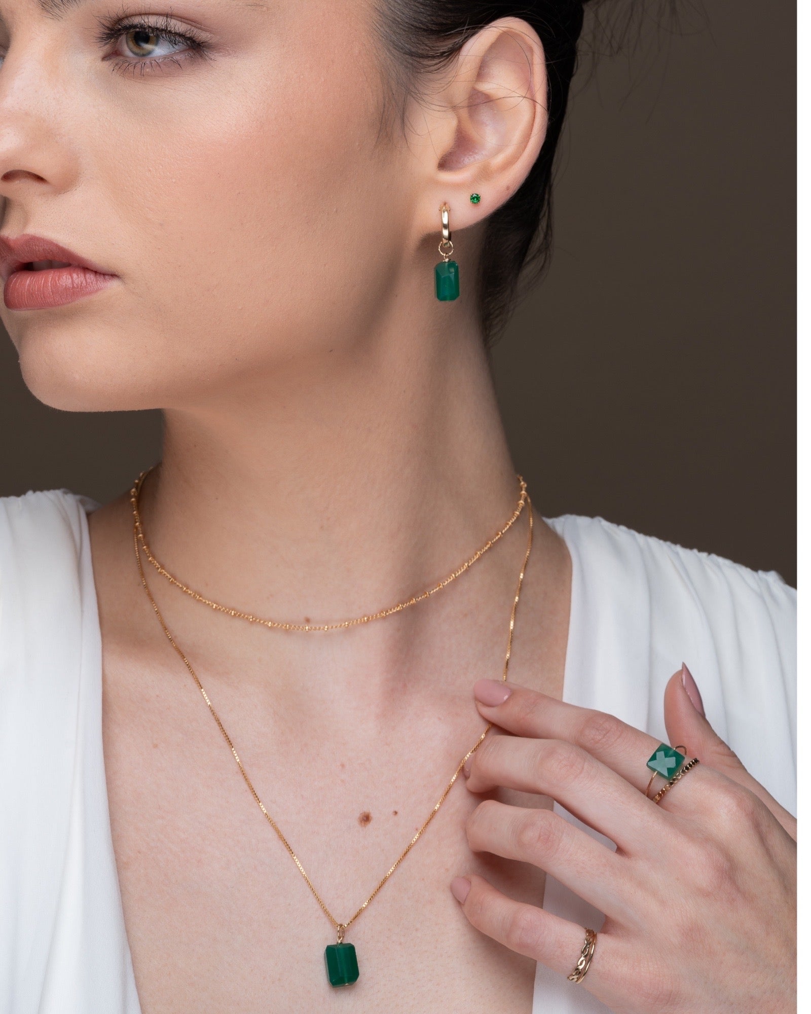 Green onyx huggie hoops ERIJEWELRY