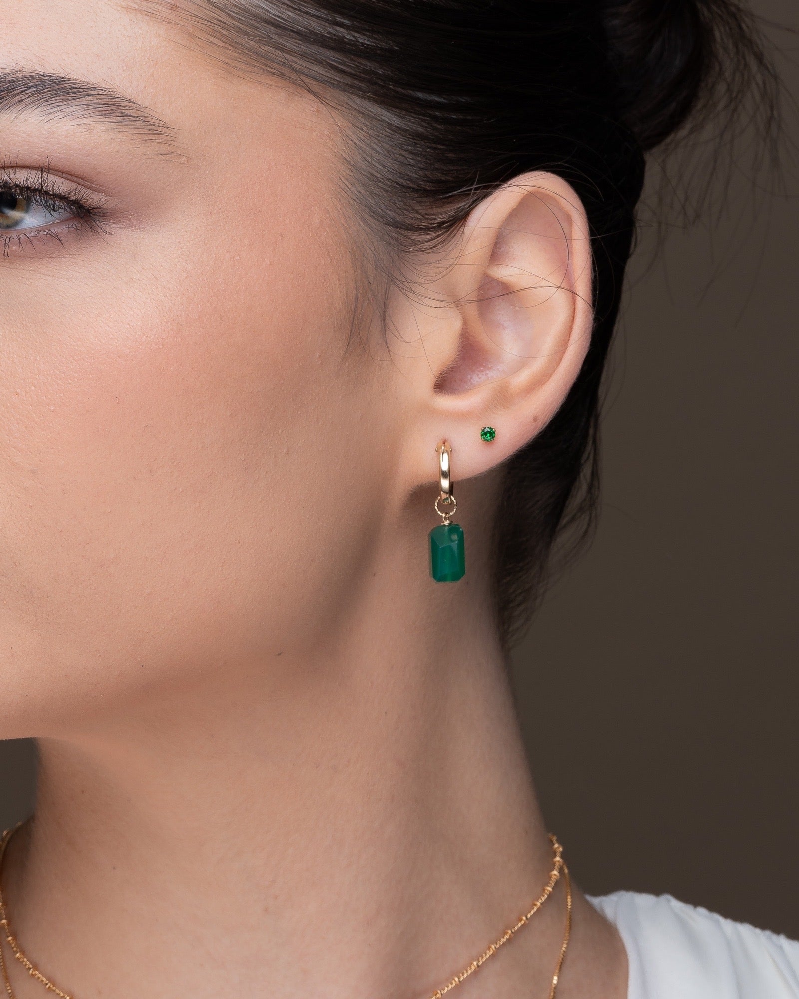 Green onyx huggie hoops ERIJEWELRY
