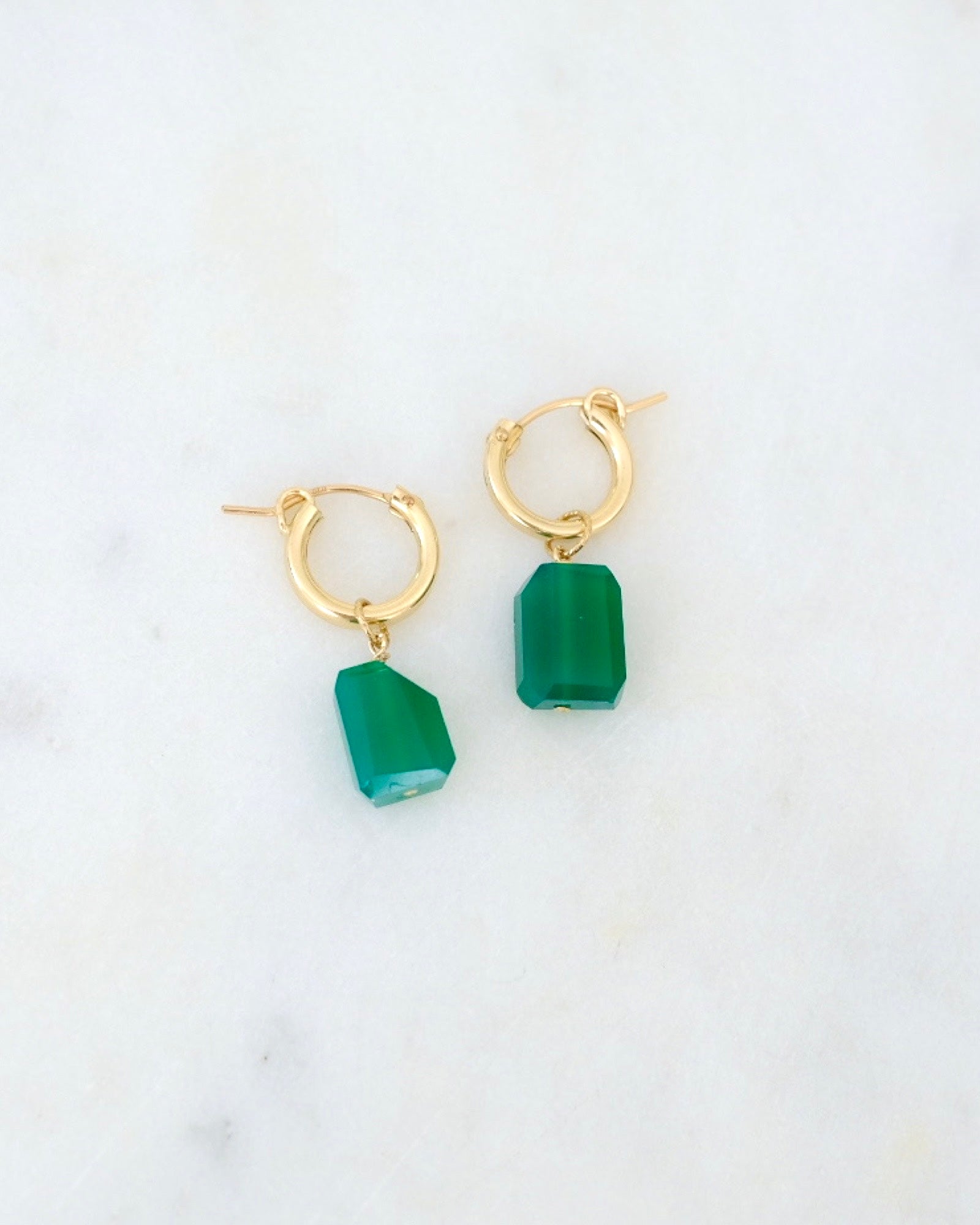 Green onyx huggie hoops ERIJEWELRY