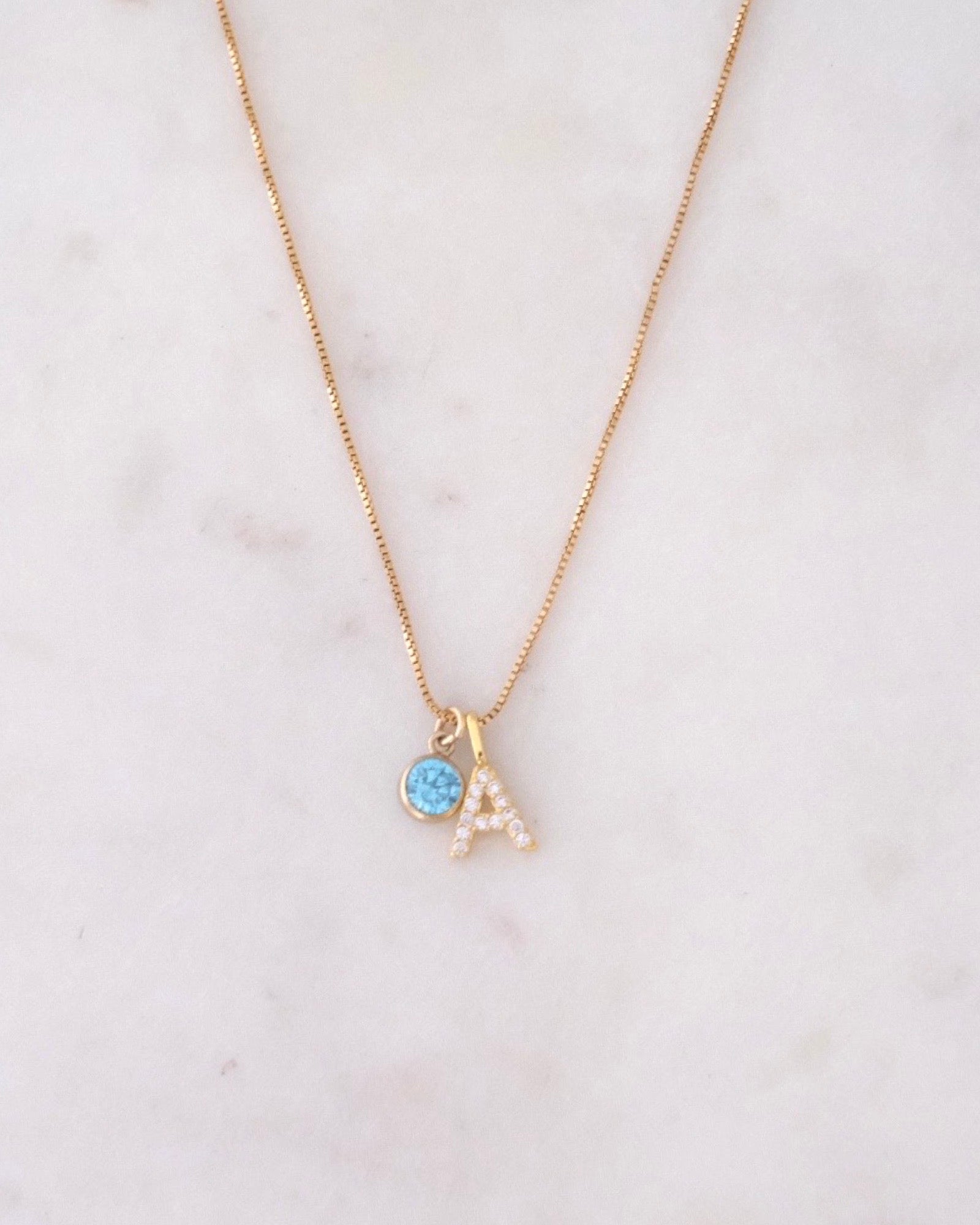 A-Z Pave Initial with Birthstones Necklace