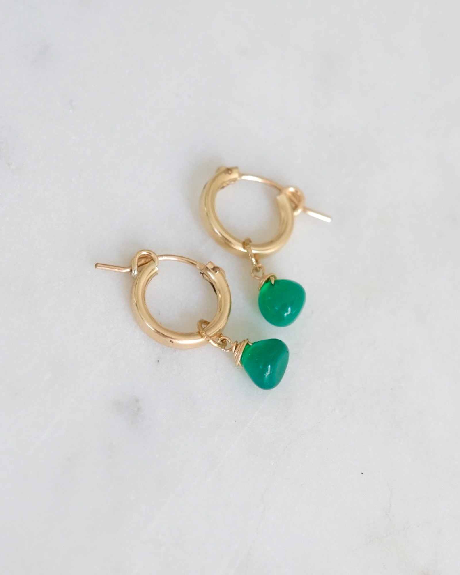 Green agate huggie hoops ERIJEWELRY