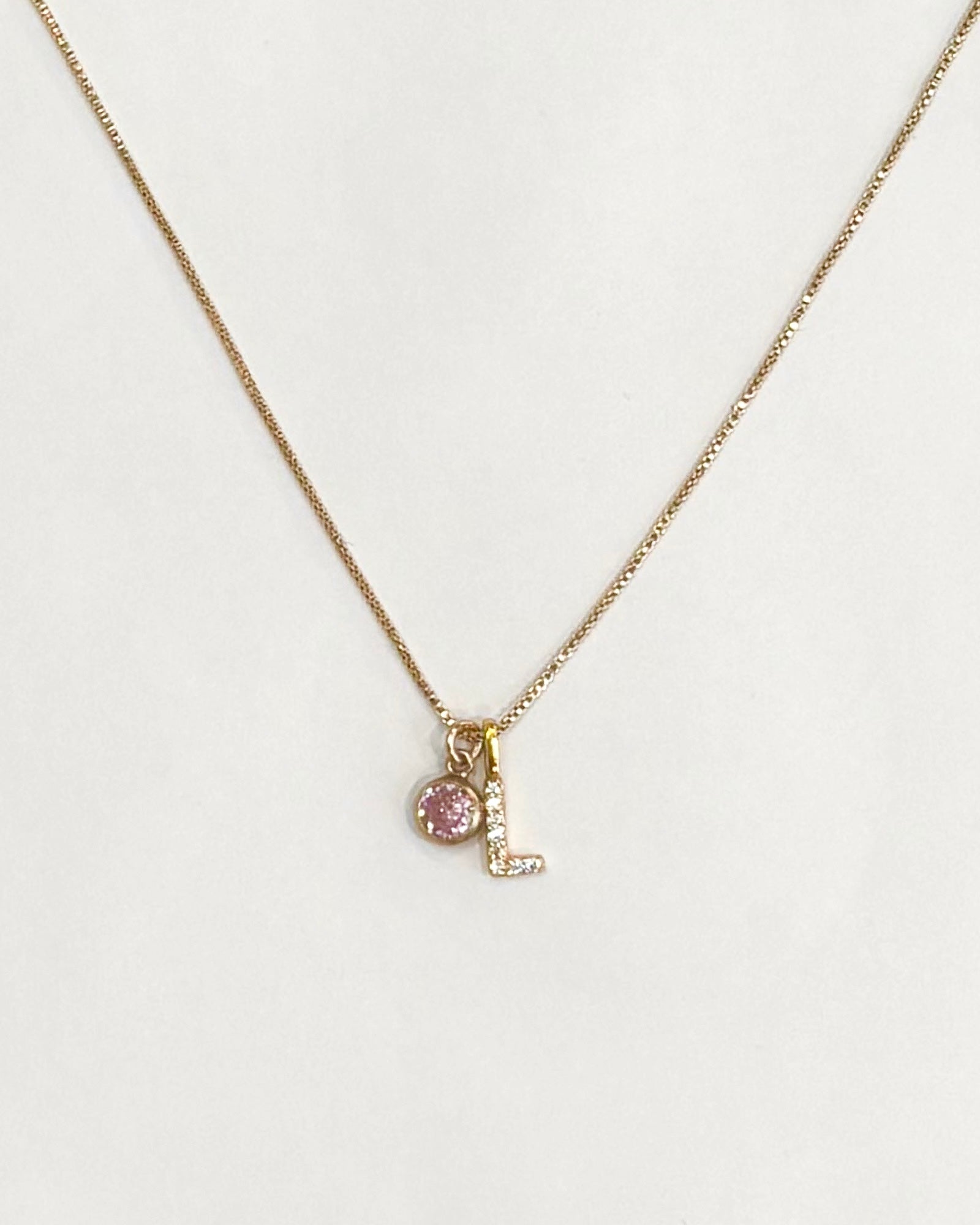 A-Z pave initial with birthstones necklace
