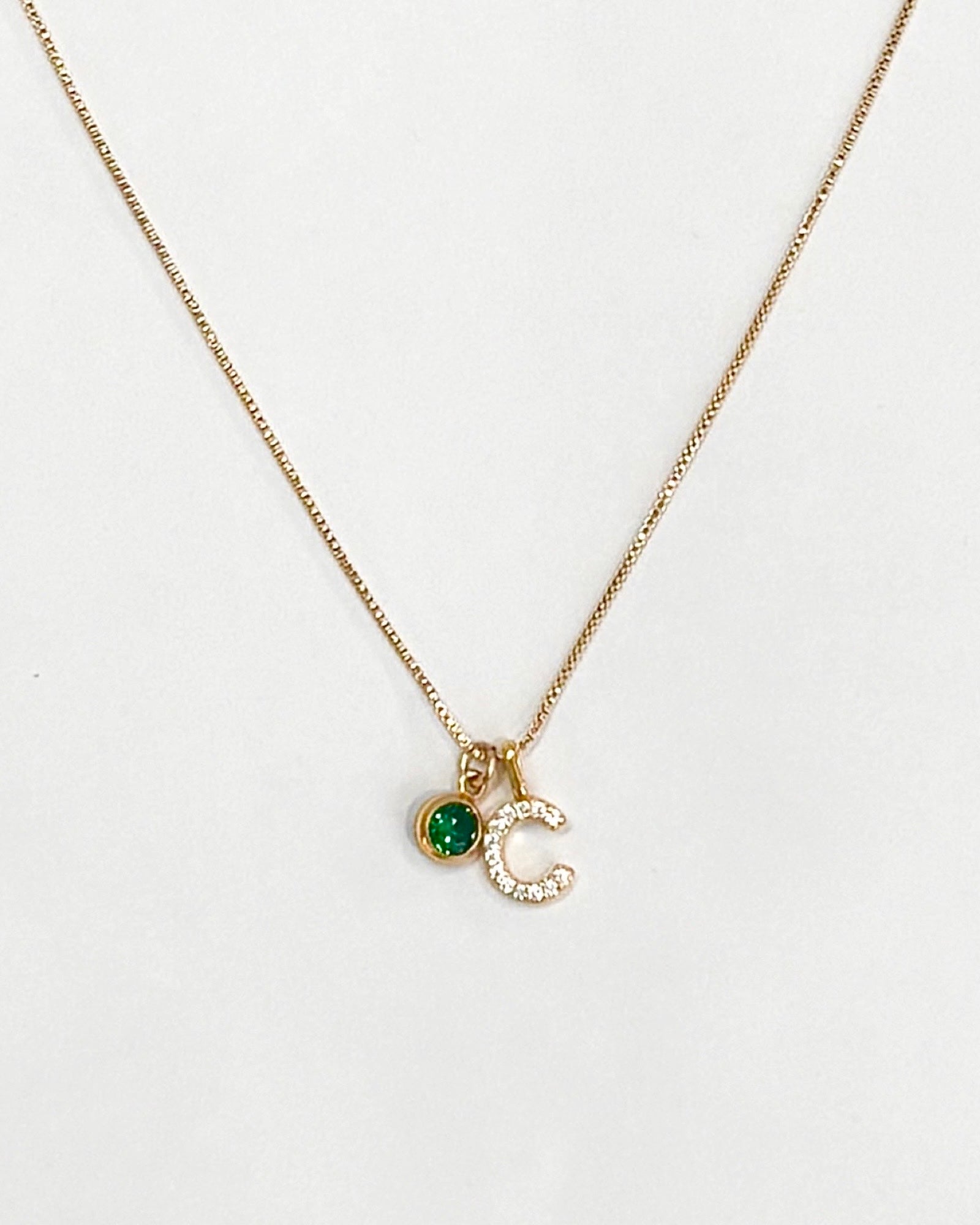 A-Z pave initial with birthstones necklace