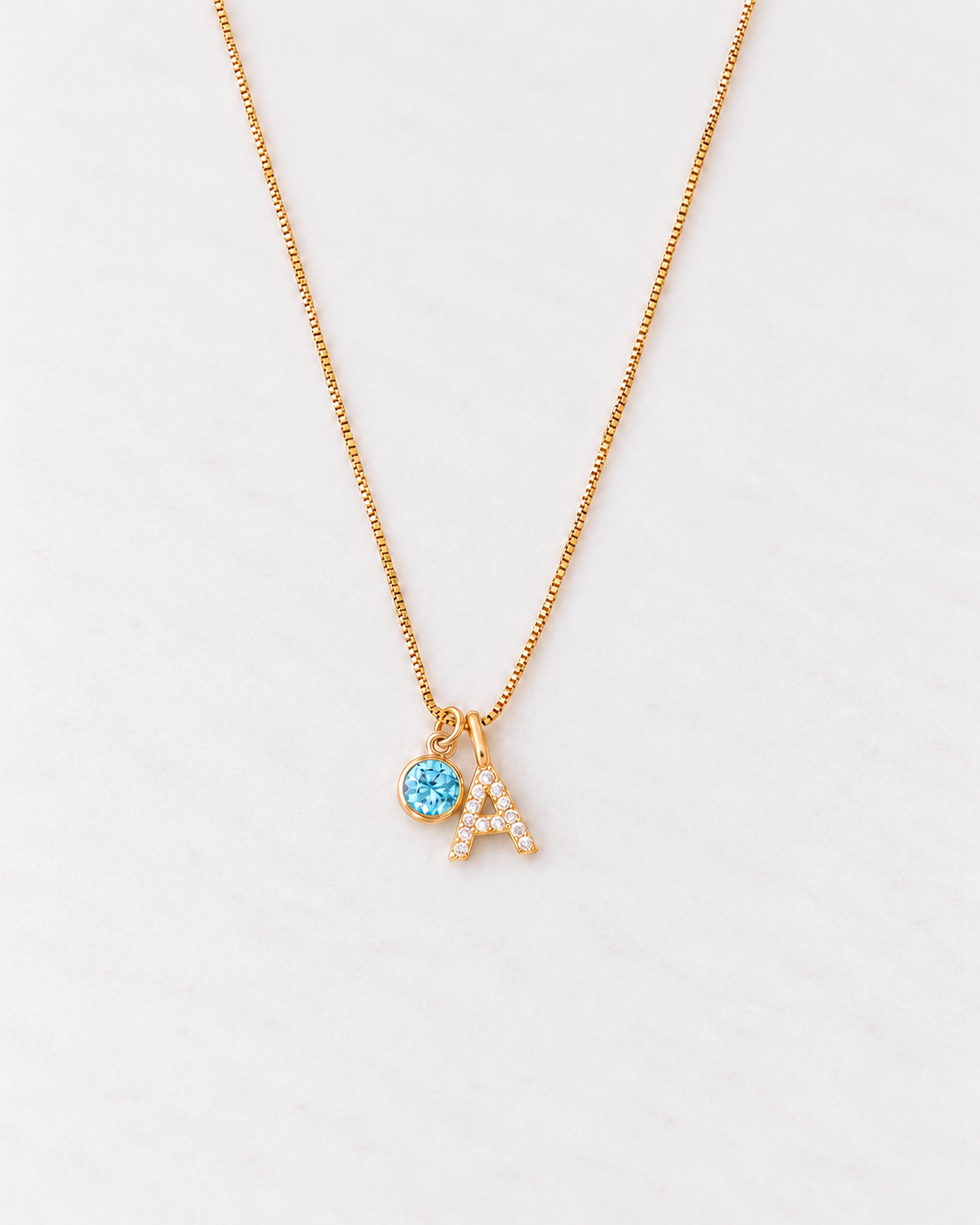 A-Z Pave Initial with Birthstones Necklace