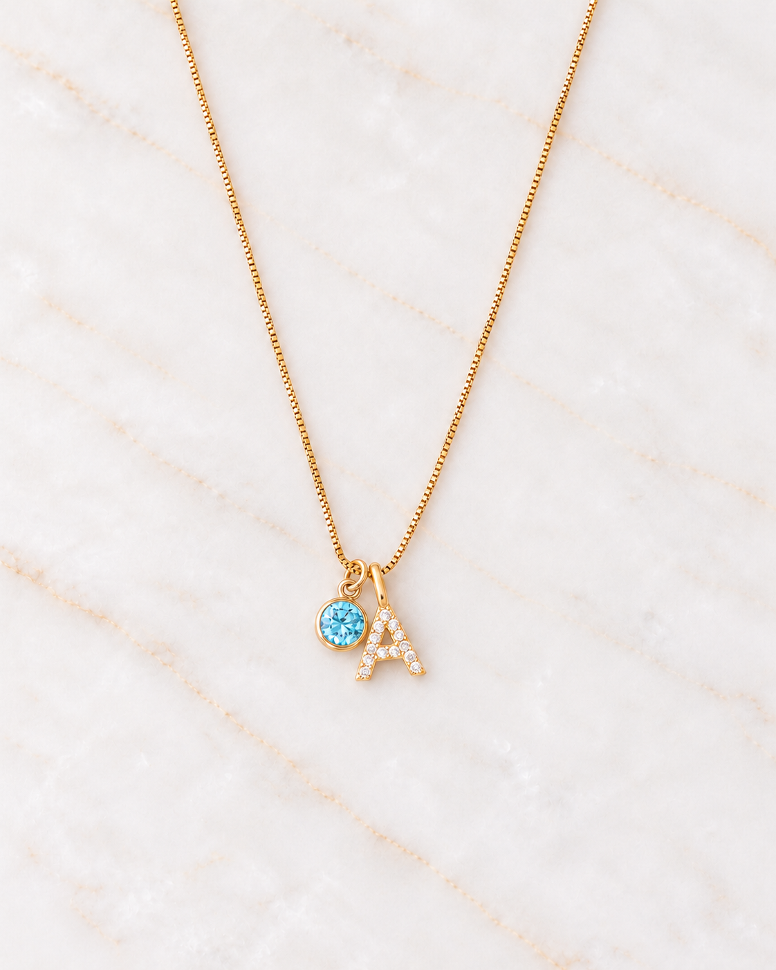 A-Z Pave Initial with Birthstones Necklace