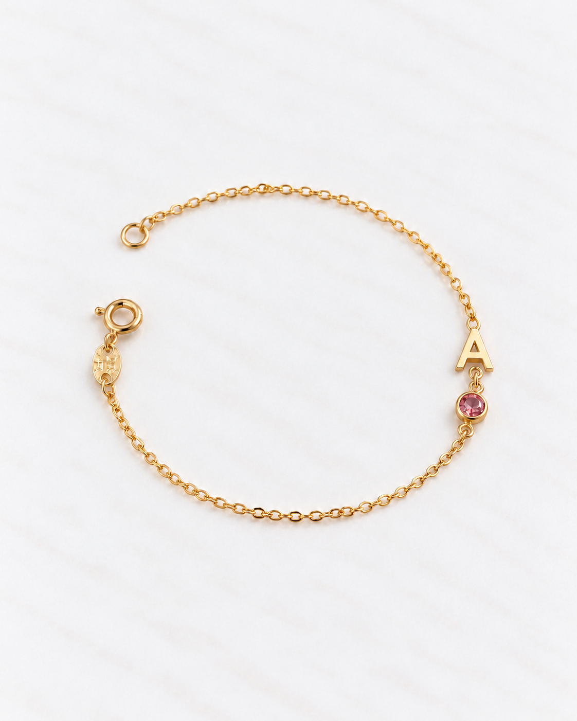 A-Z Linked Initial and Birthstone Bracelet