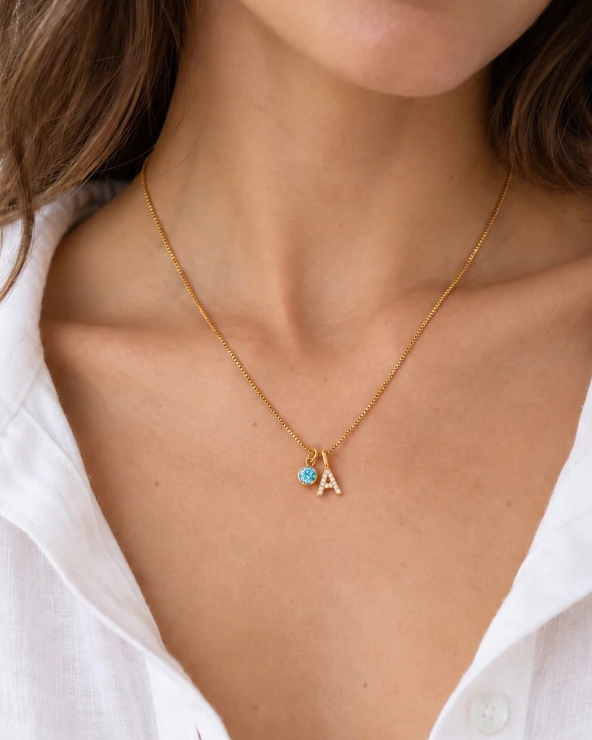 A-Z Pave Initial with Birthstones Necklace