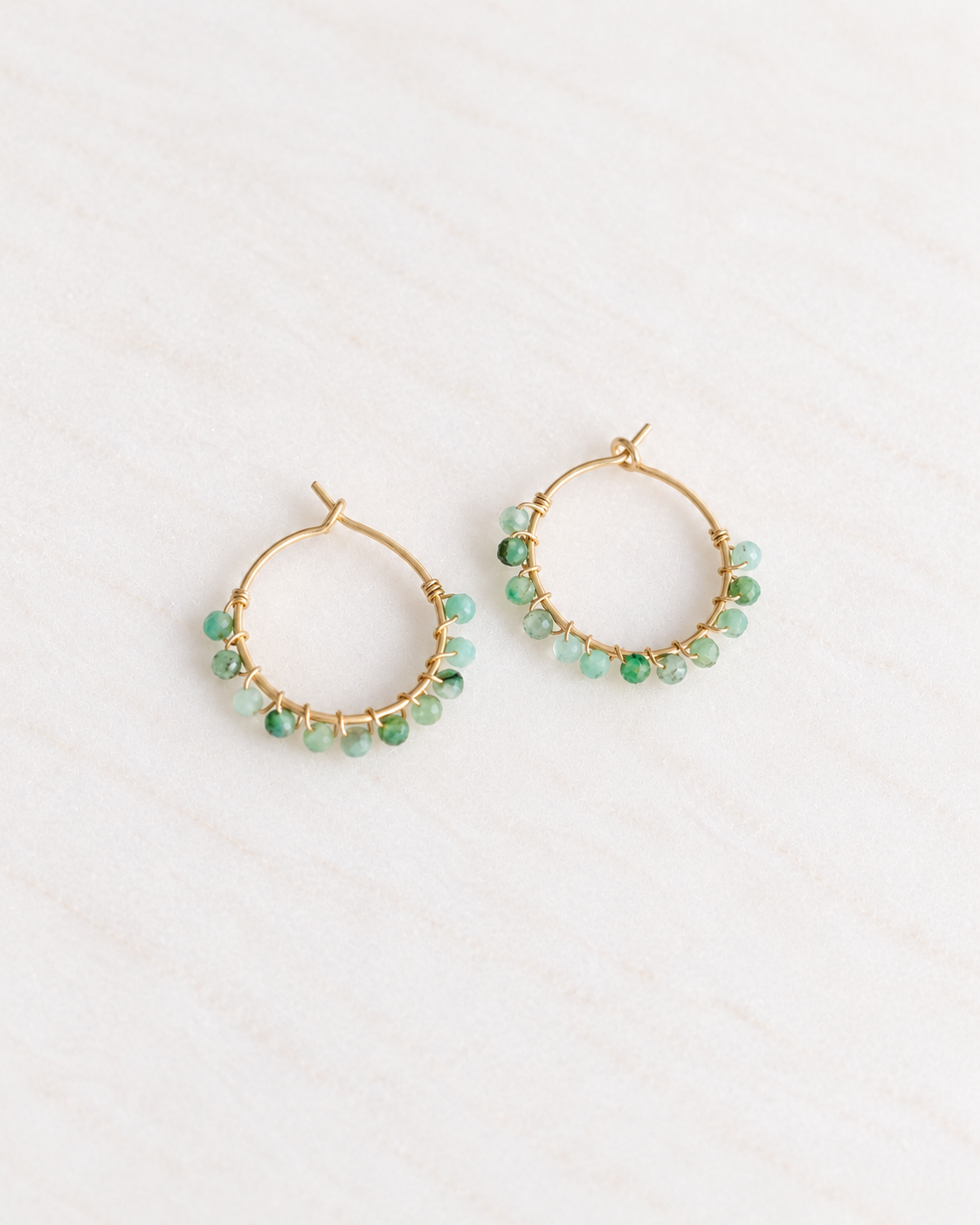 Emerald Beaded Hoop Earrings