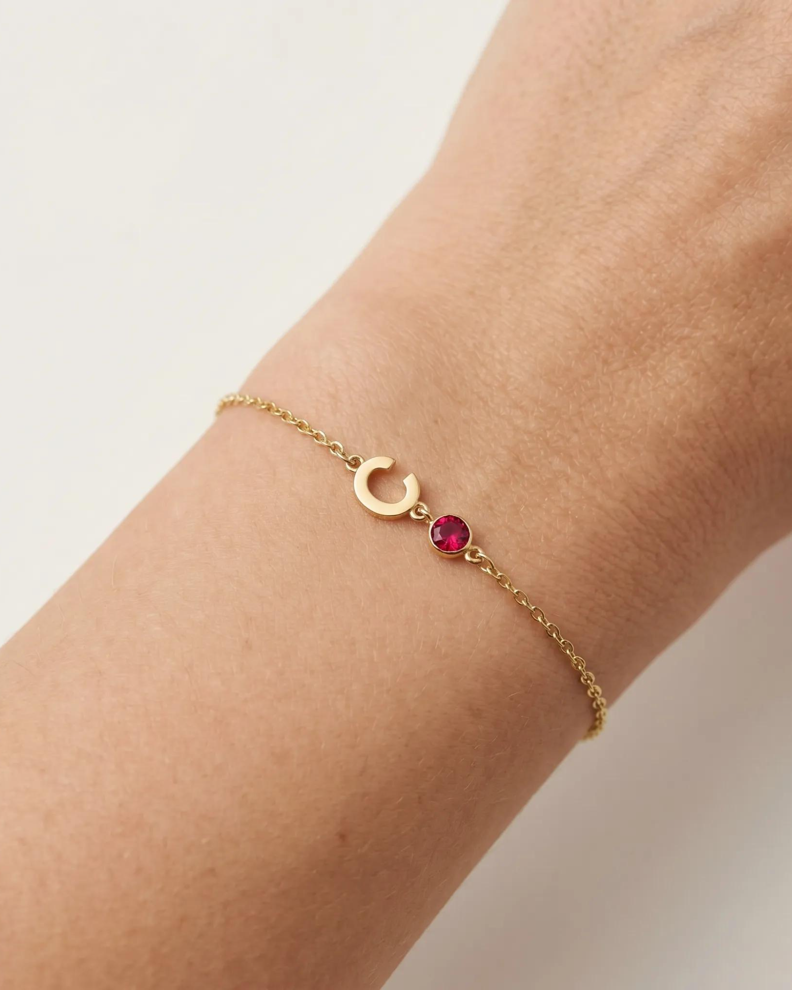 A-Z Linked Initial and Birthstone Bracelet