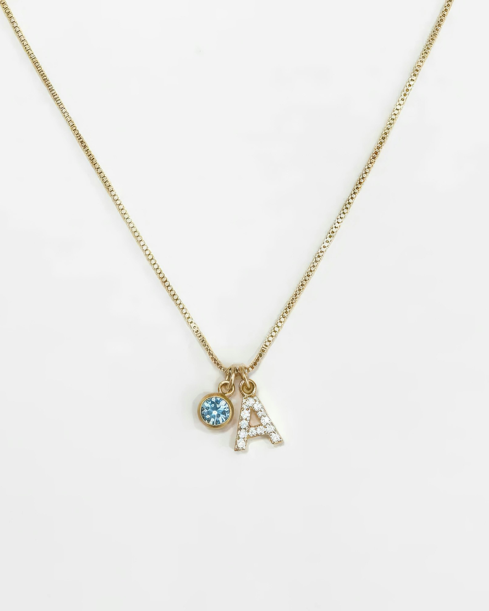 A-Z pave initial with birthstones necklace