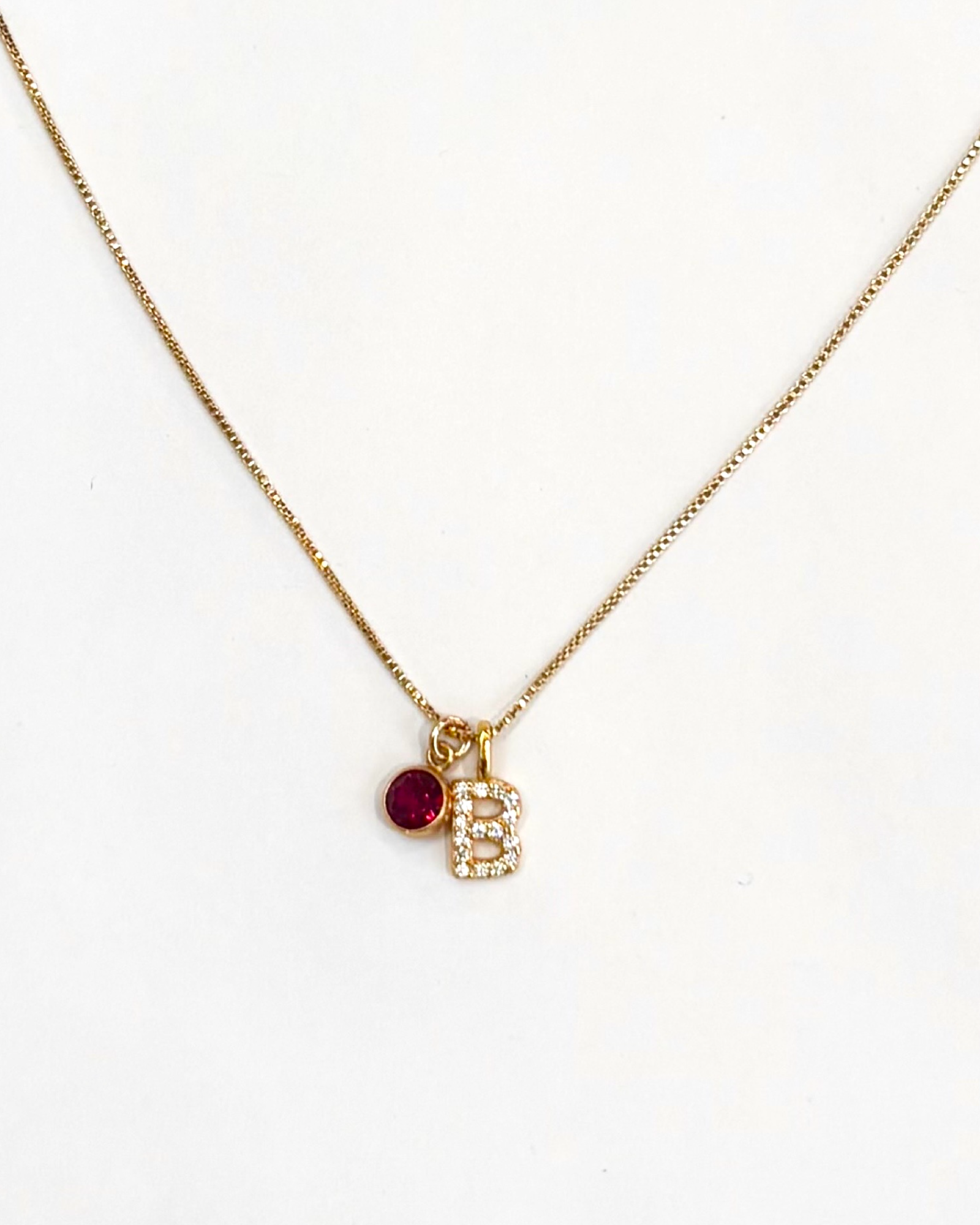 A-Z pave initial with birthstones necklace