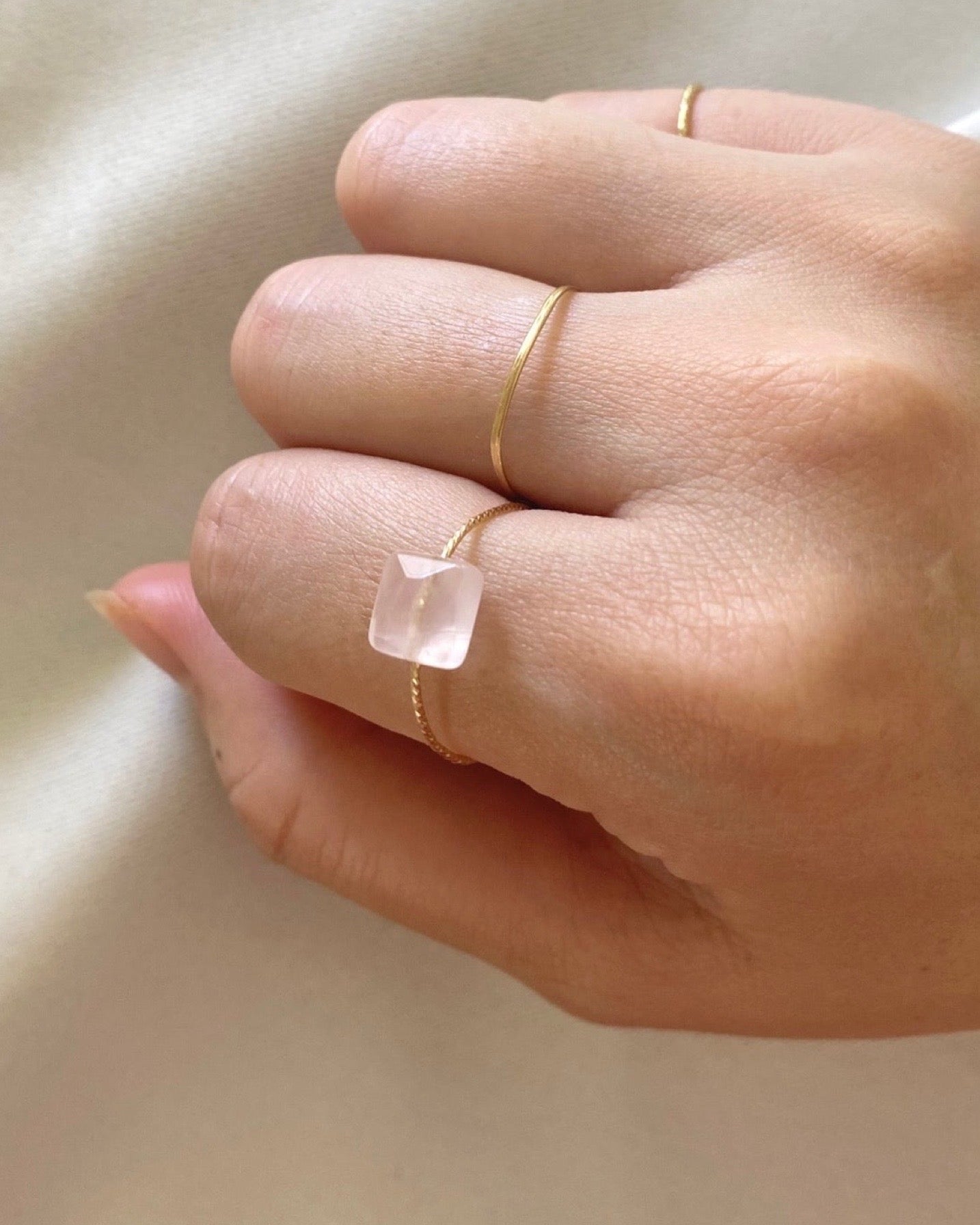 Rose Quartz Square Daily Serenity Ring ERIJEWELRY