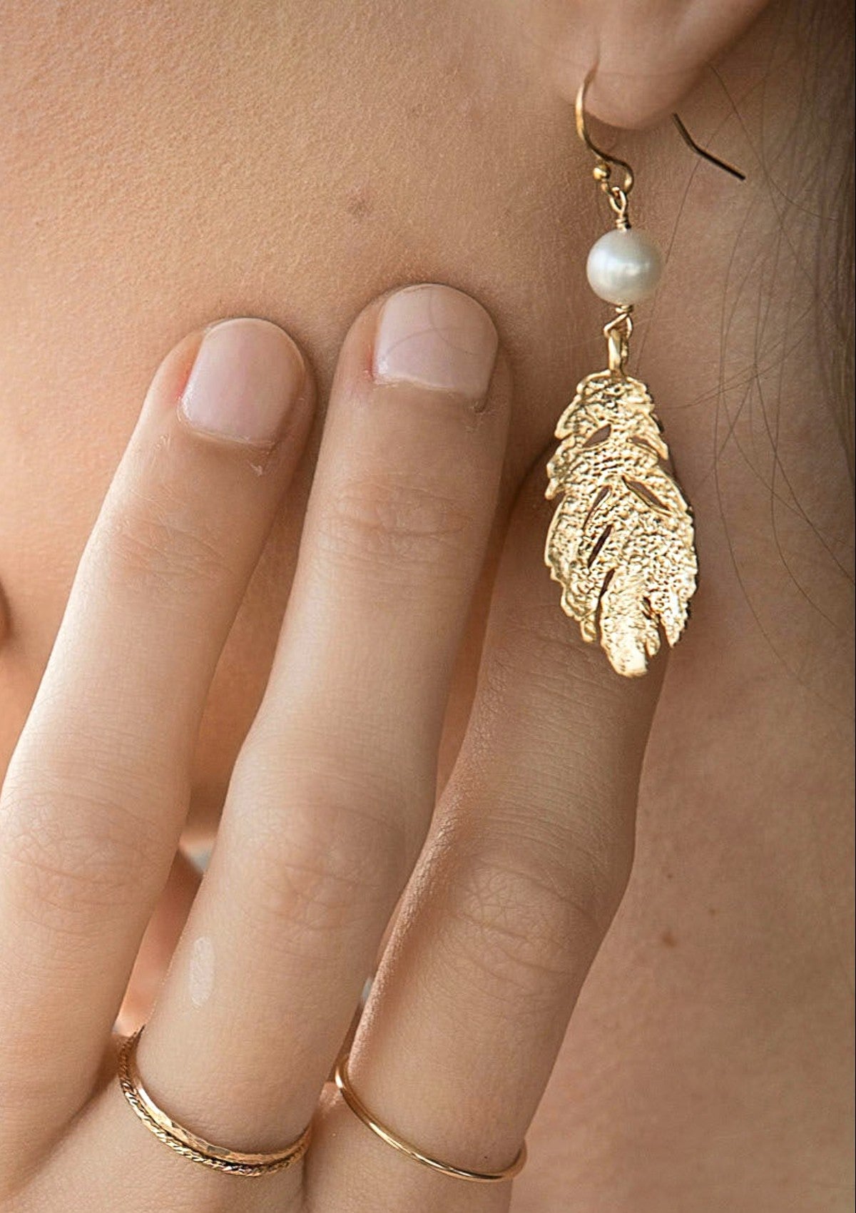 Feather Pearl Earrings ERIJEWELRY