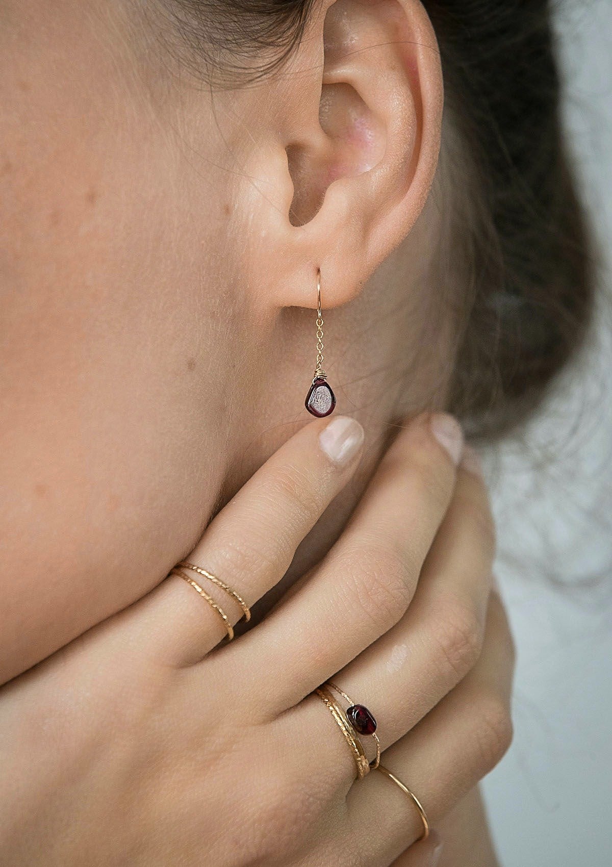 Garnet simple Earrings ERIJEWELRY