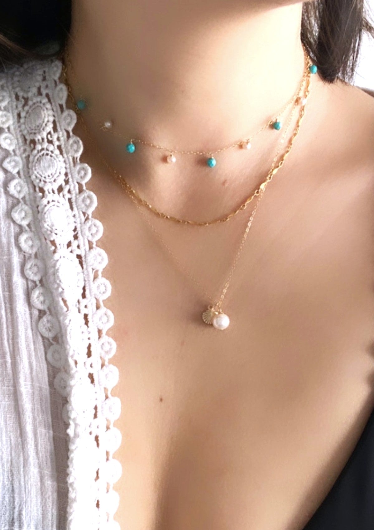 Turquoise Pearl Bohemian Necklace ERIJEWELRY