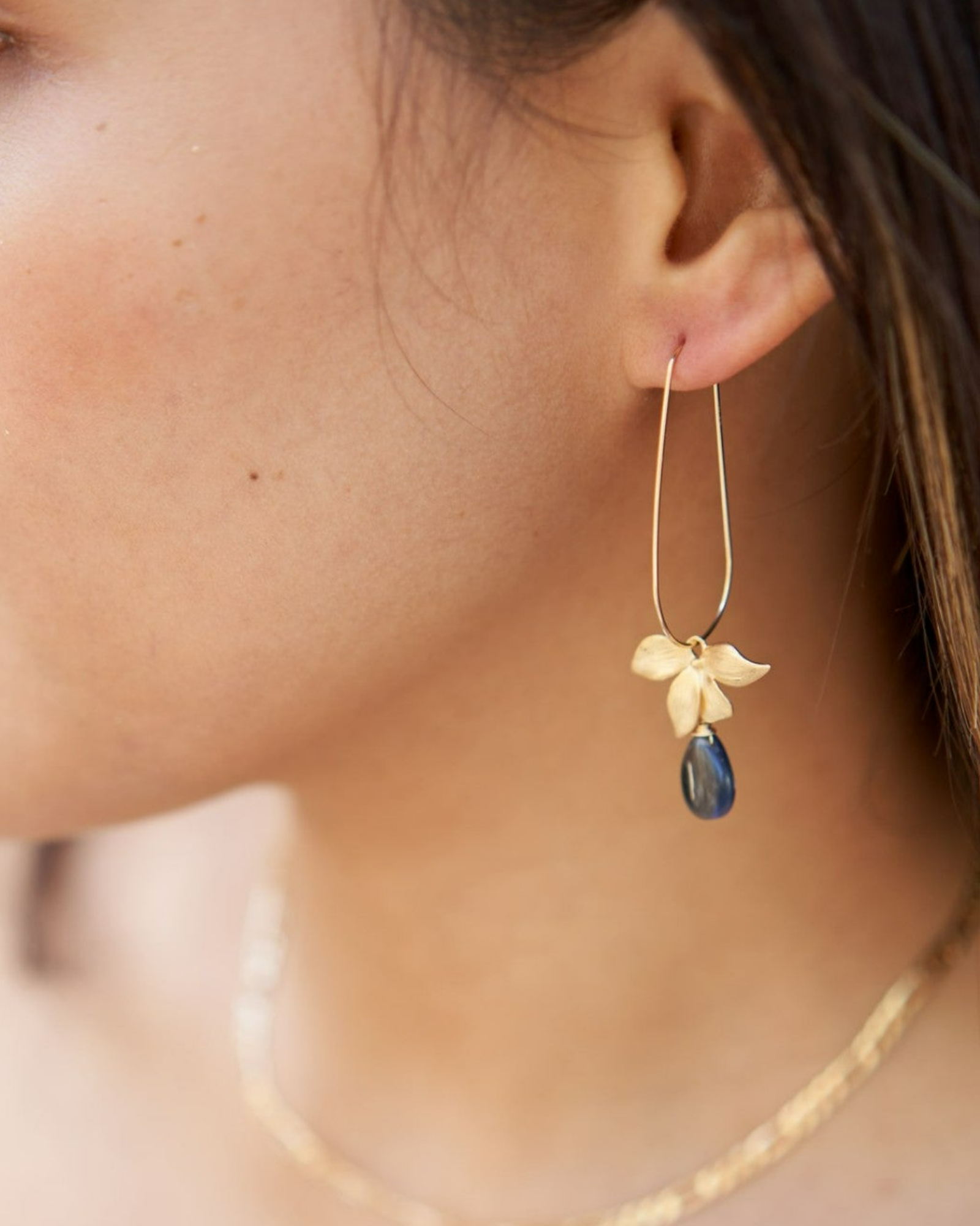 Floral Blue Quartz U Hoops ERIJEWELRY