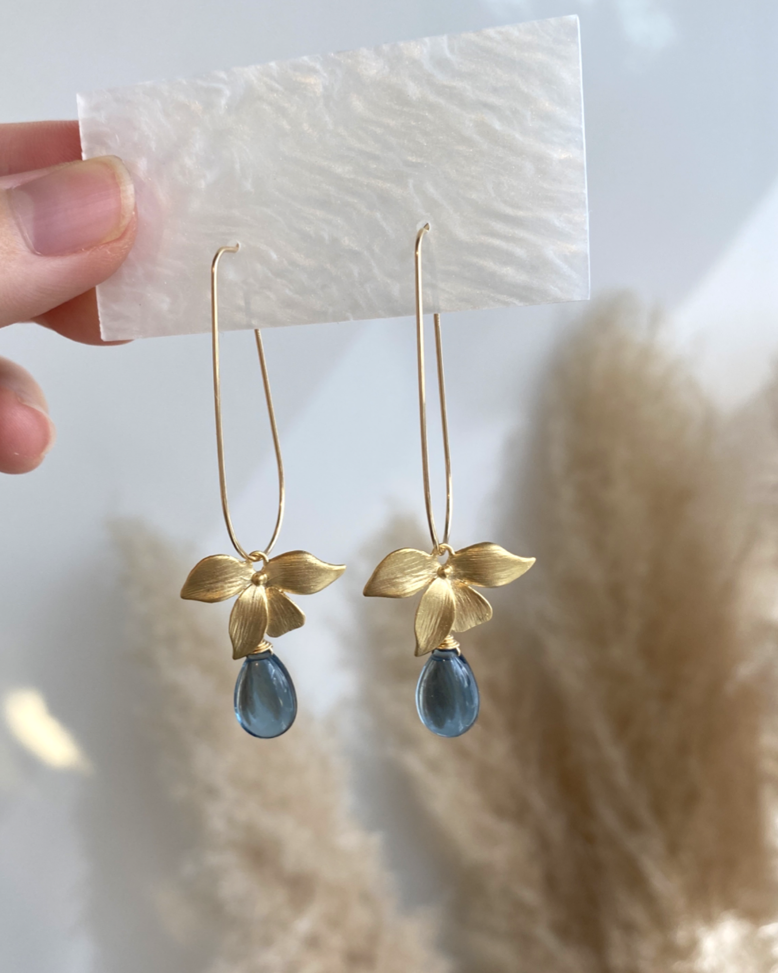 Floral Blue Quartz U Hoops ERIJEWELRY