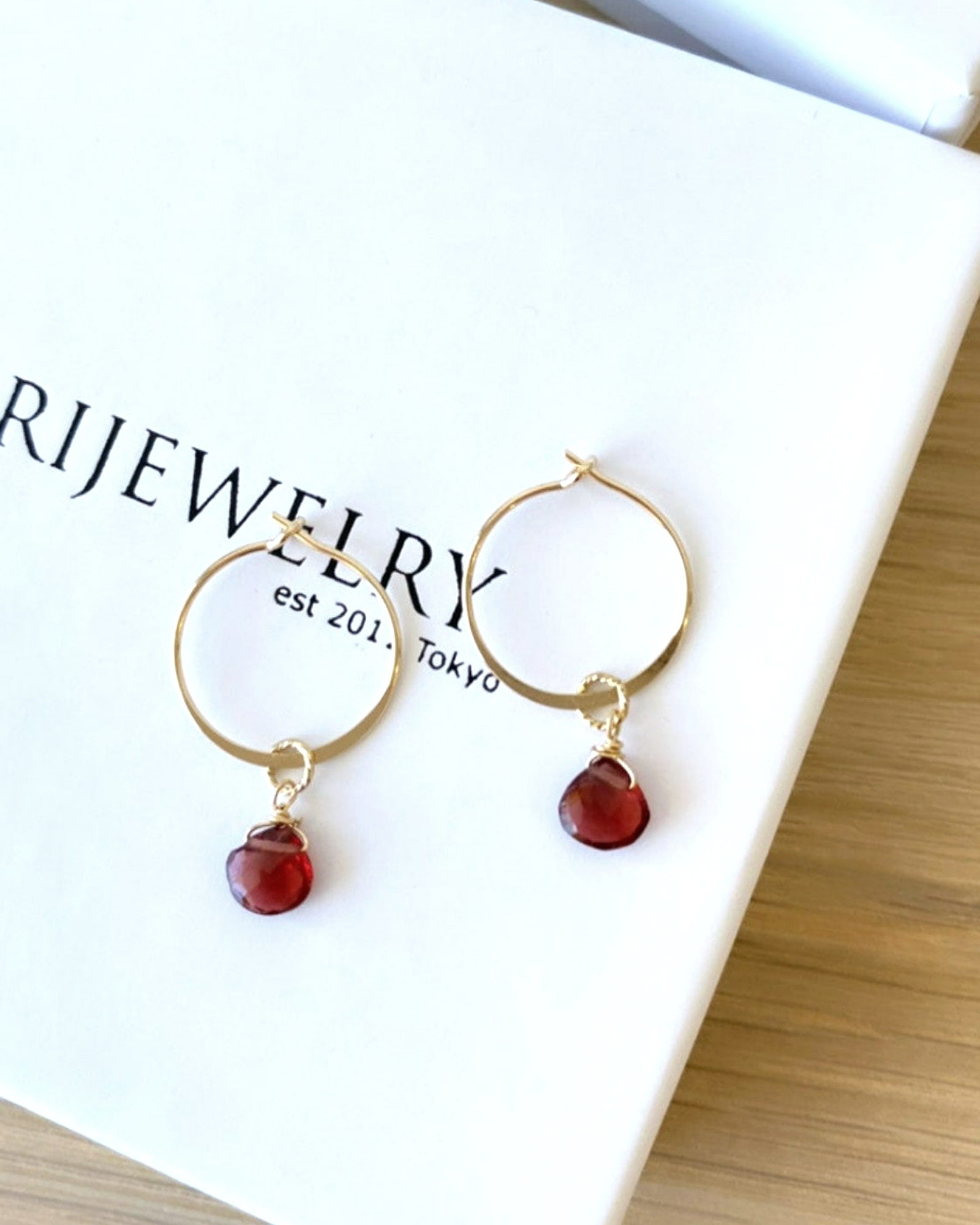 Garnet flat Hoop Earrings ERIJEWELRY