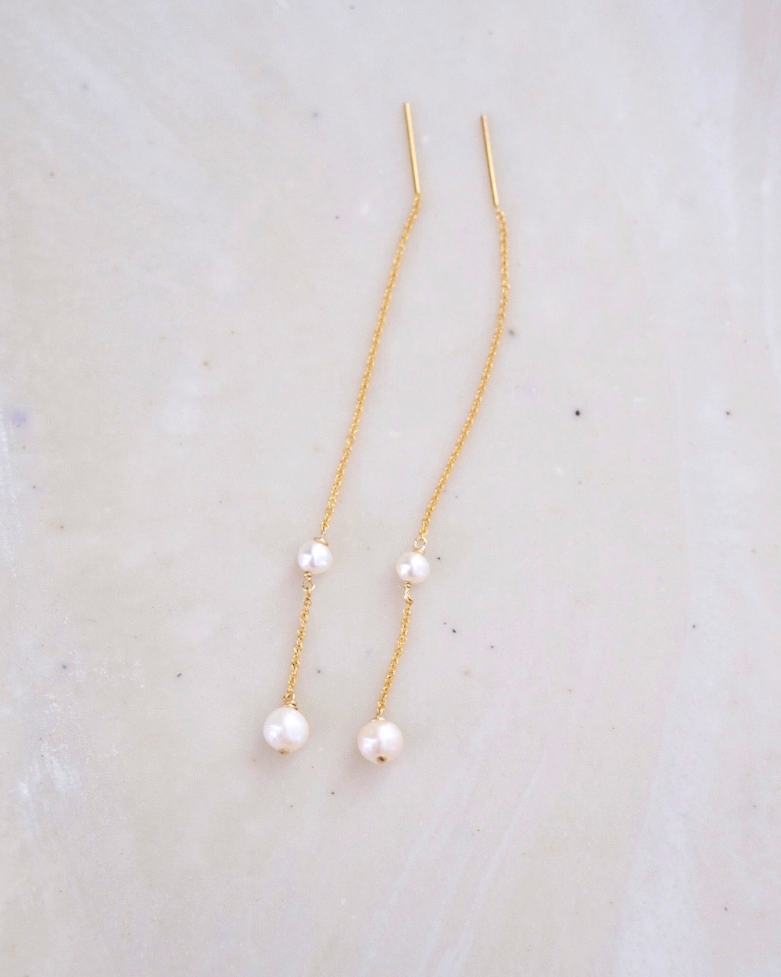 Double Pearl Threader Earrings ERIJEWELRY