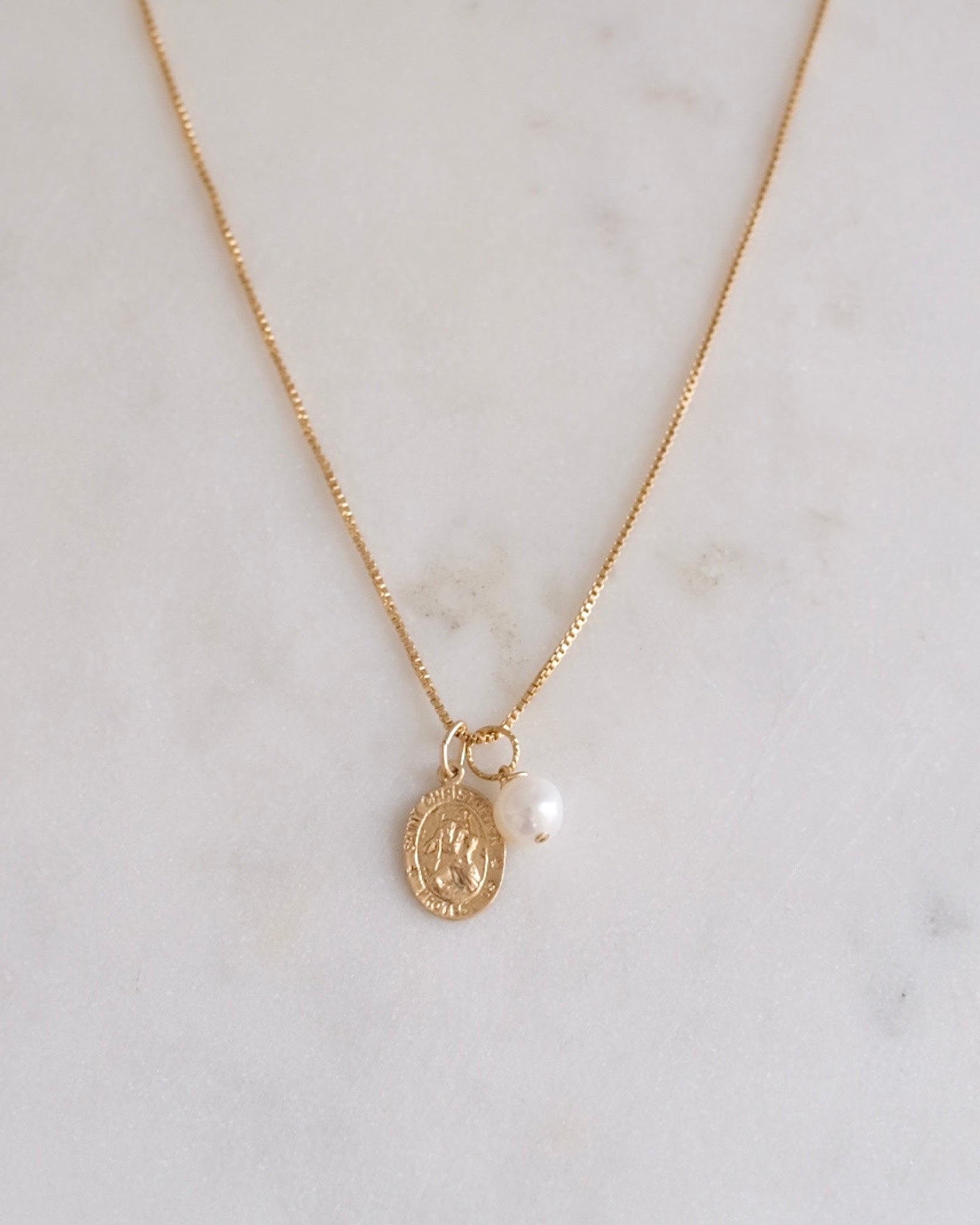 St Christopher with Pearl Necklace ERIJEWELRY