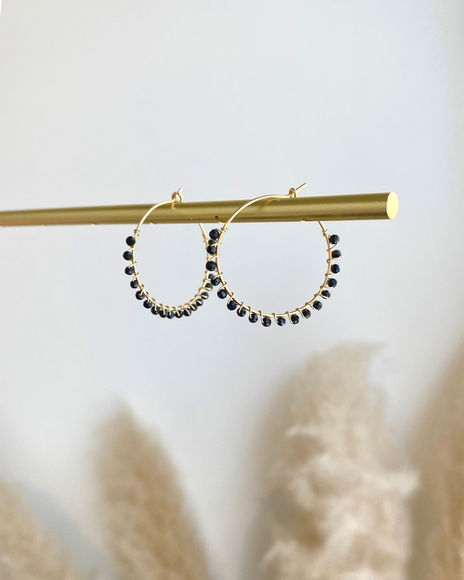 Black Onyx Hoop Earrings ERIJEWELRY