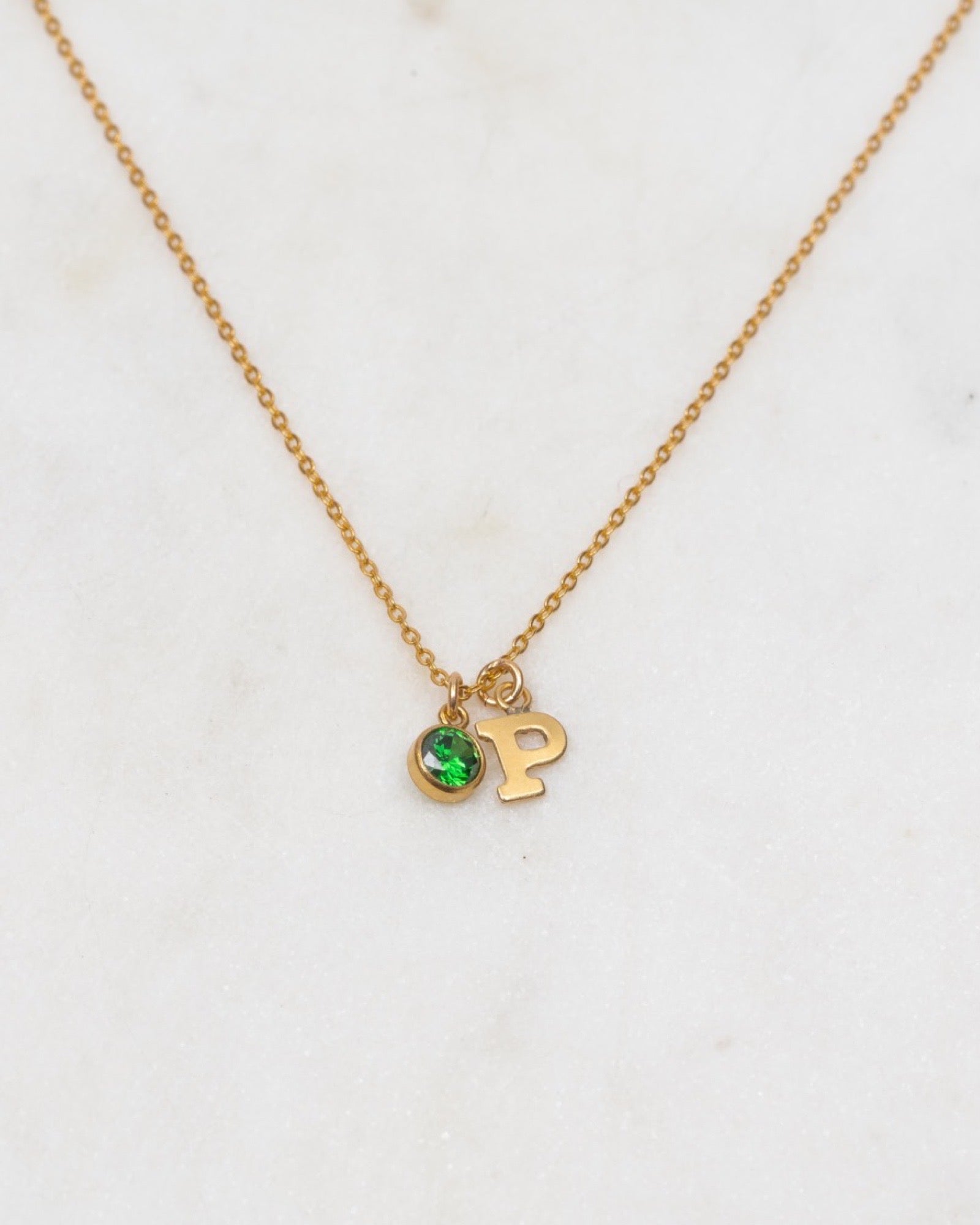 Initial P with Birthstone Necklace ERIJEWELRY