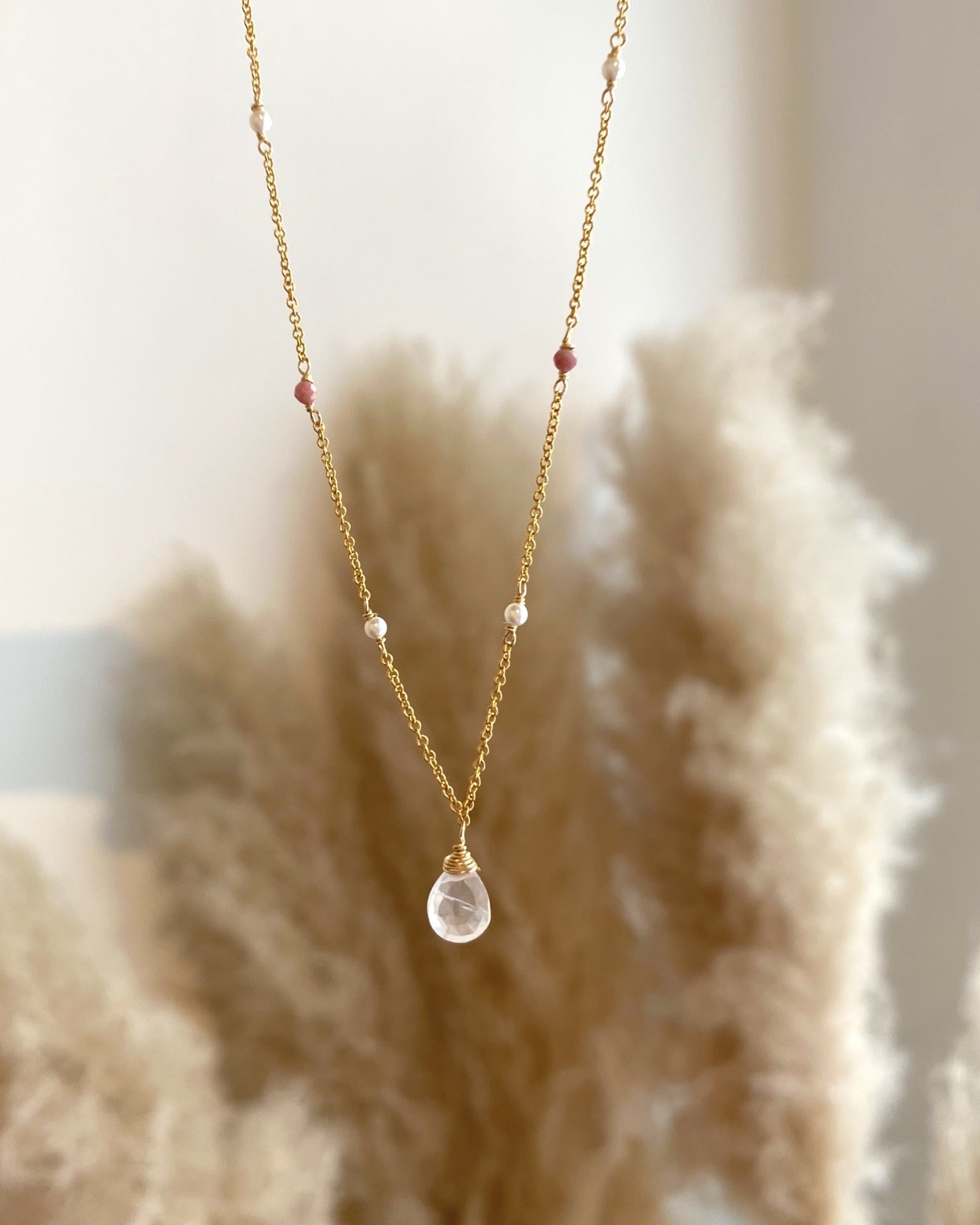 Rose quartz bohemian necklace ERIJEWELRY