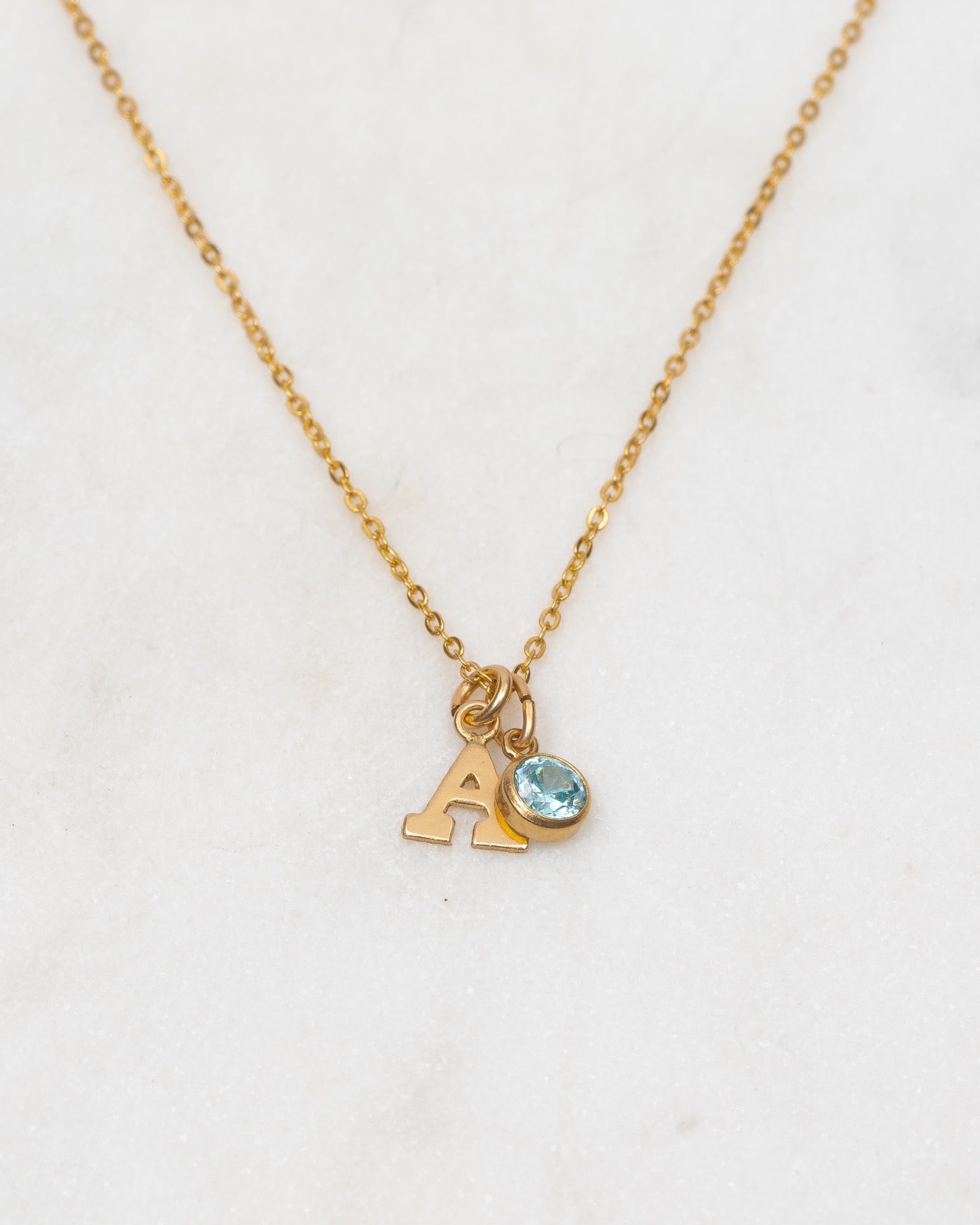 Initial A with Birthstone Necklace ERIJEWELRY