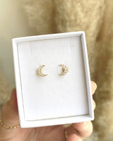 14K Solid Gold Crescent Stud Earrings - ERIJEWELRY