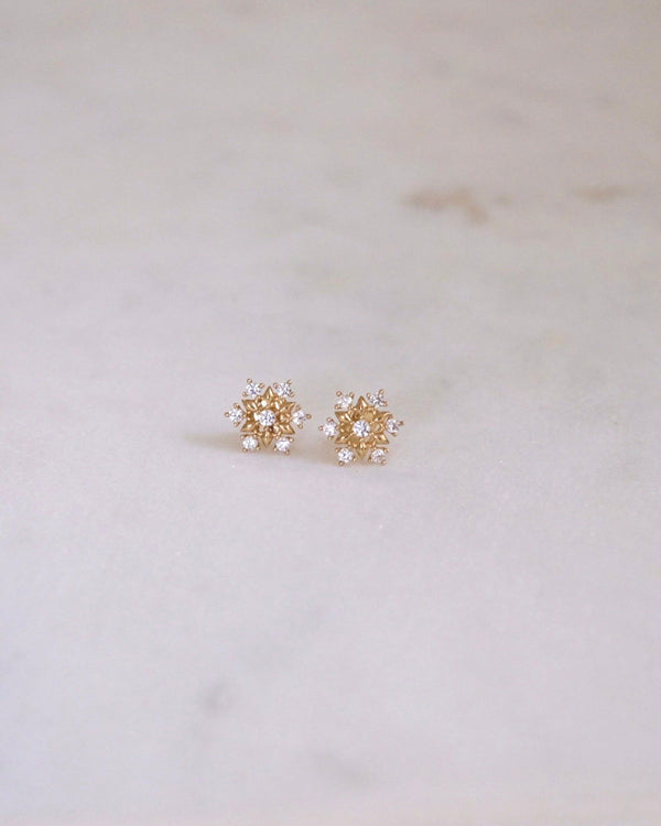 14K Solid Gold Snowflake Stud Earrings - ERIJEWELRY