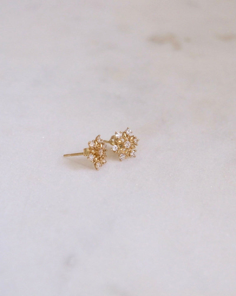 14K Solid Gold Snowflake Stud Earrings - ERIJEWELRY