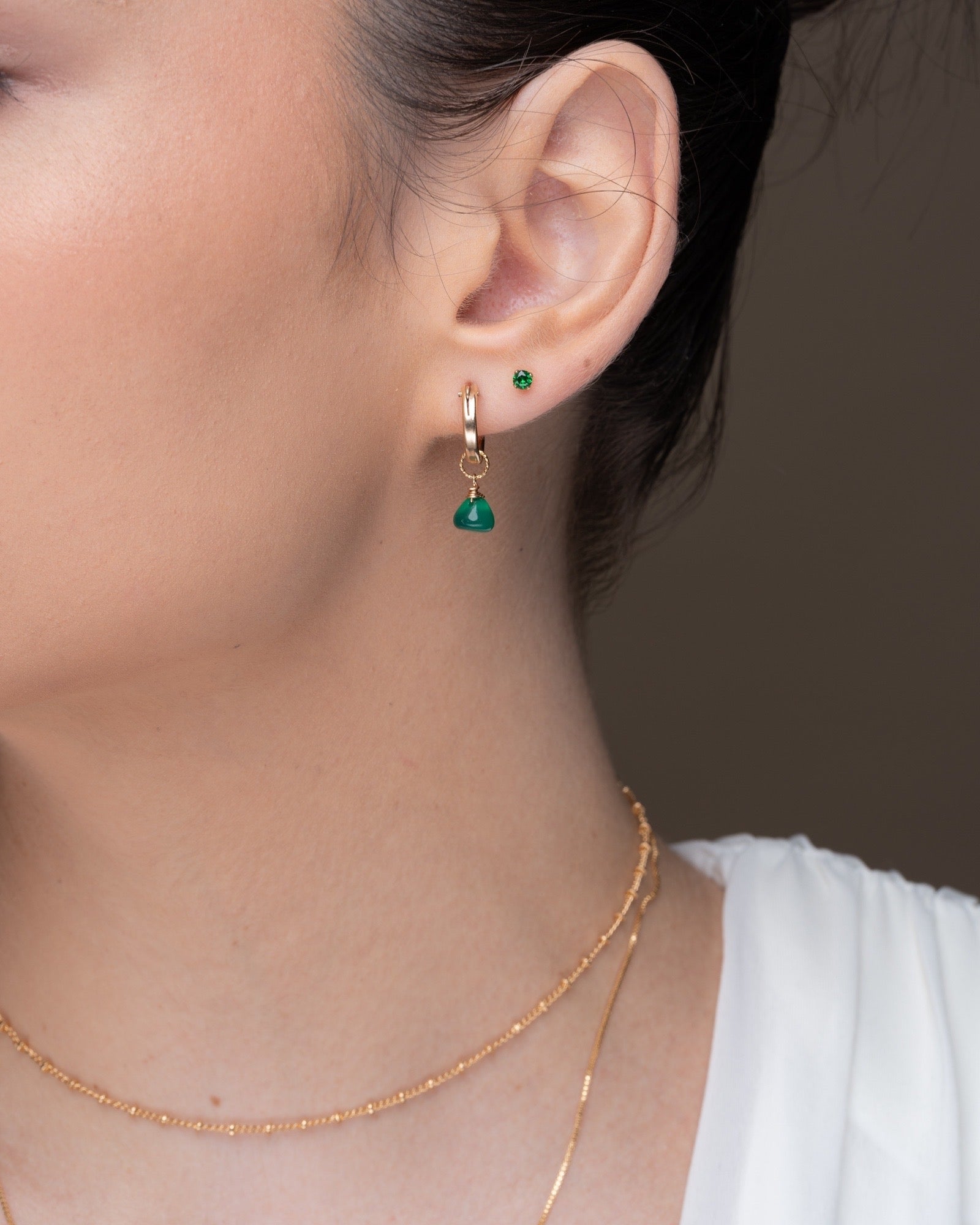 Green agate huggie hoops ERIJEWELRY