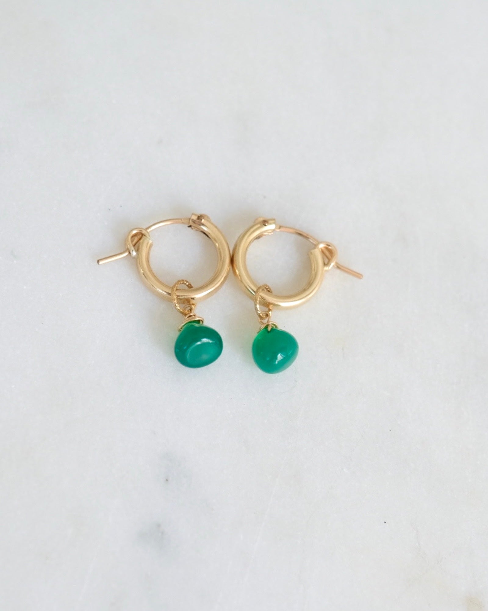 Green agate huggie hoops ERIJEWELRY