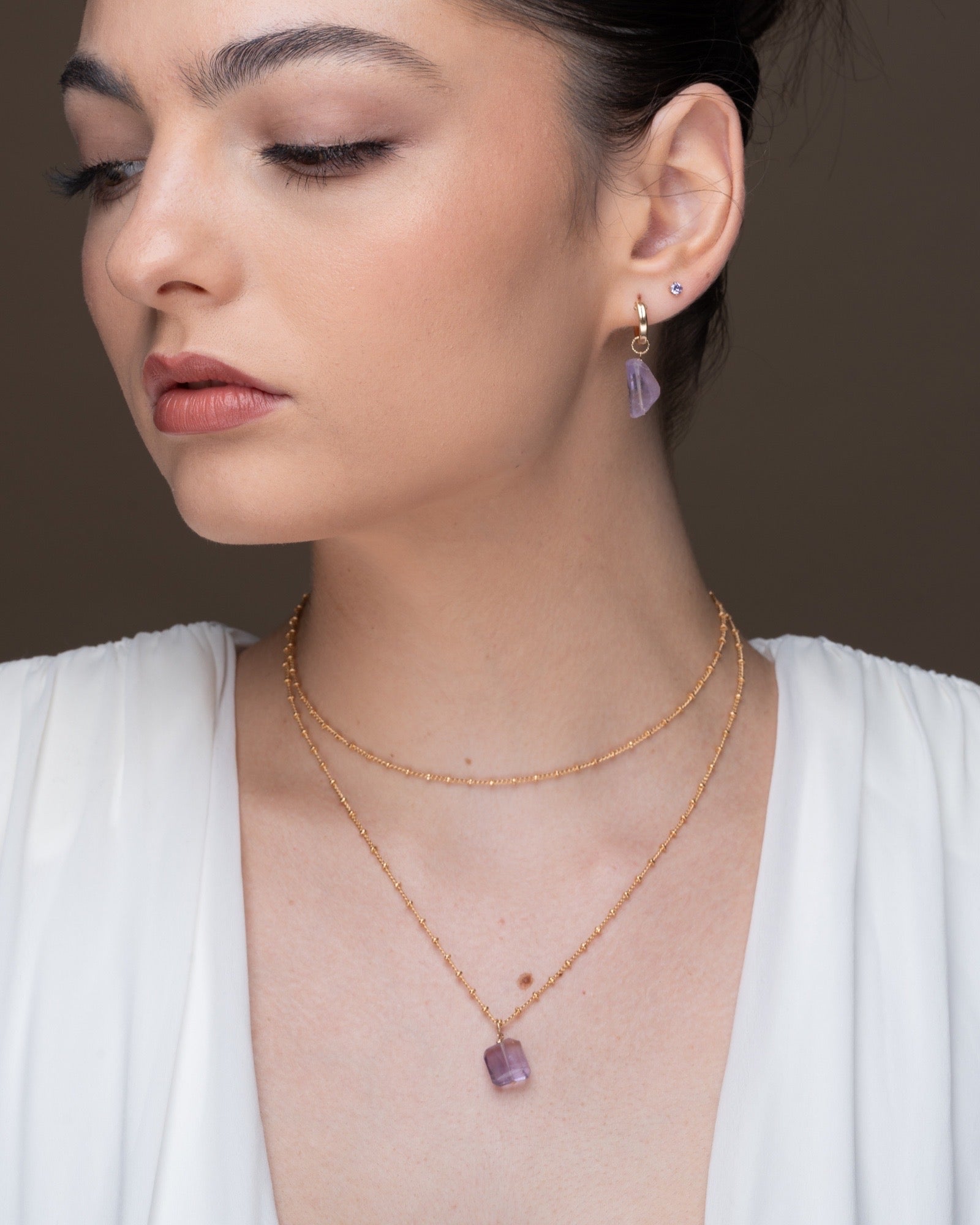 Ametyst huggie hoops ERIJEWELRY