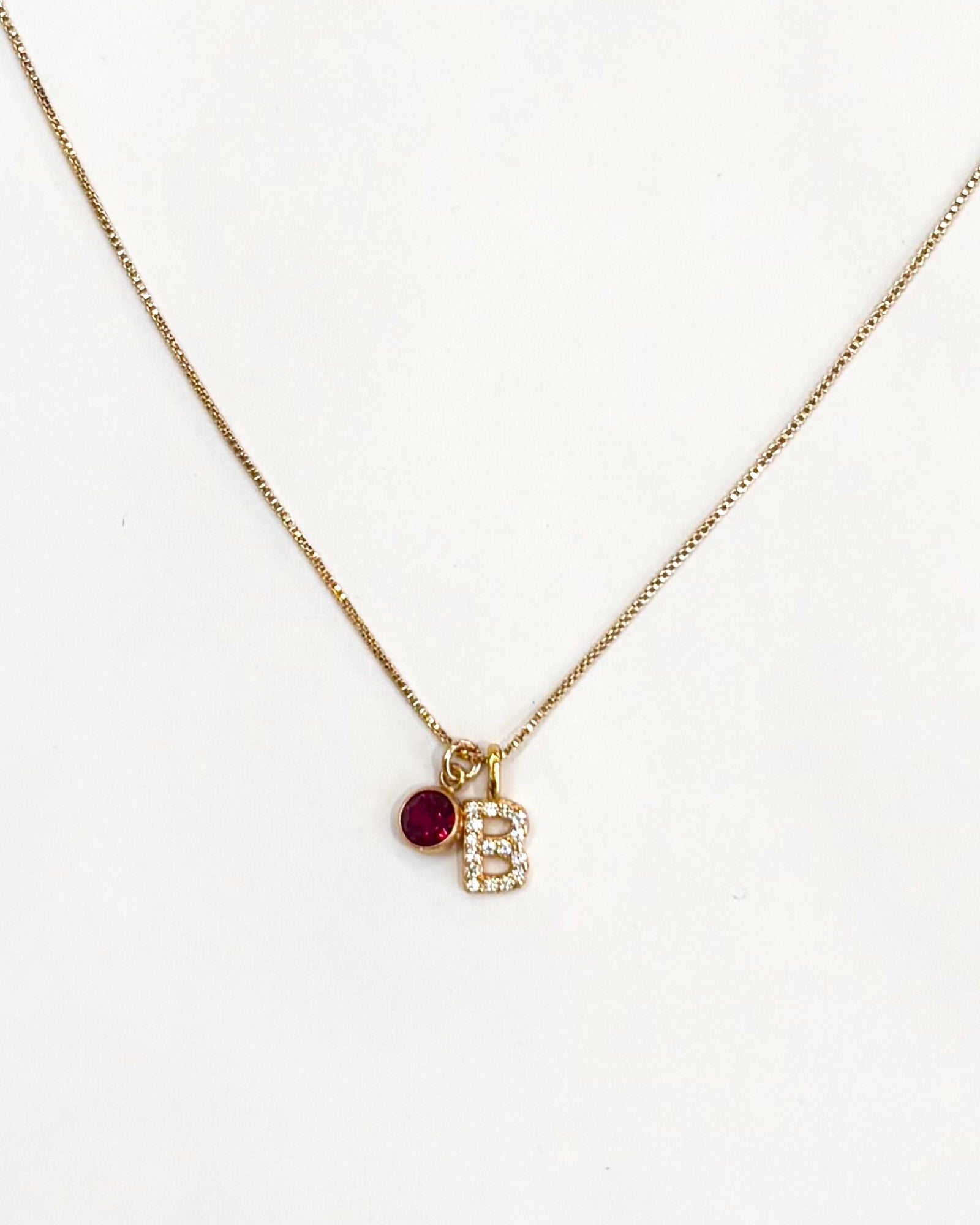 A-Z pave initial with birthstones necklace