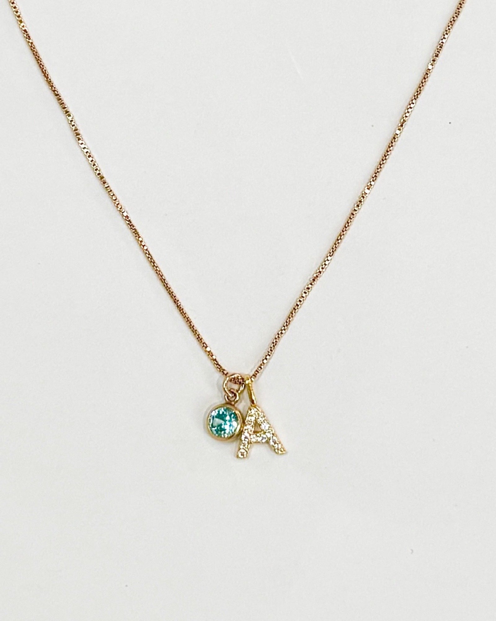 A-Z pave initial with birthstones necklace