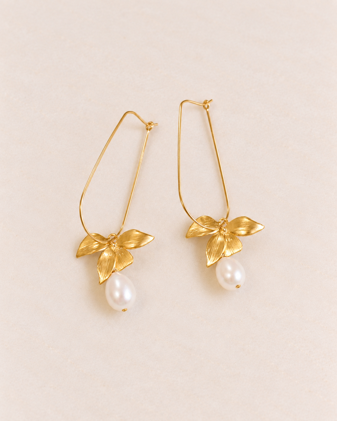 Floral Pearl U Hoop Earrings
