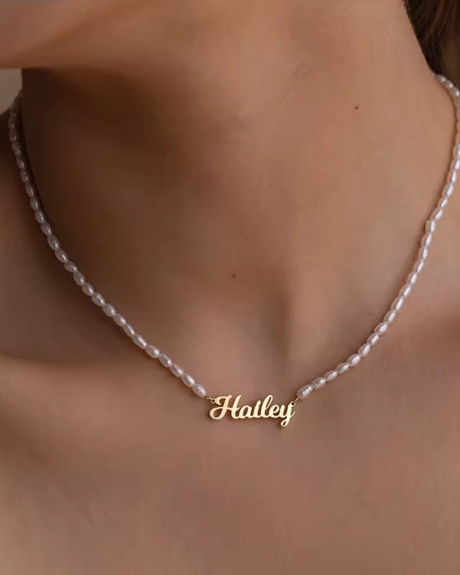 Custom Name plate Pearl necklace