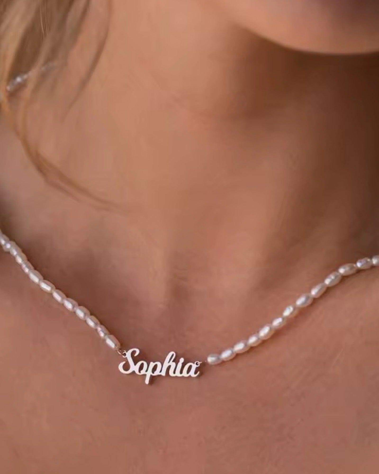 Custom Name plate Pearl necklace
