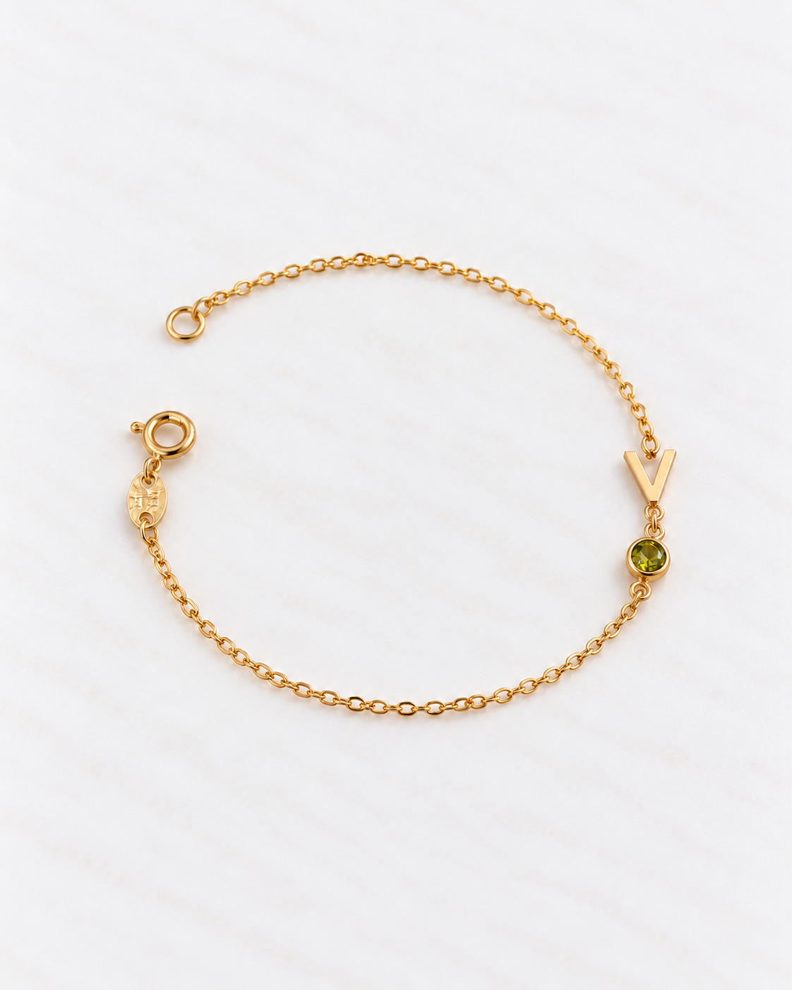 A-Z Linked Initial and Birthstone Bracelet