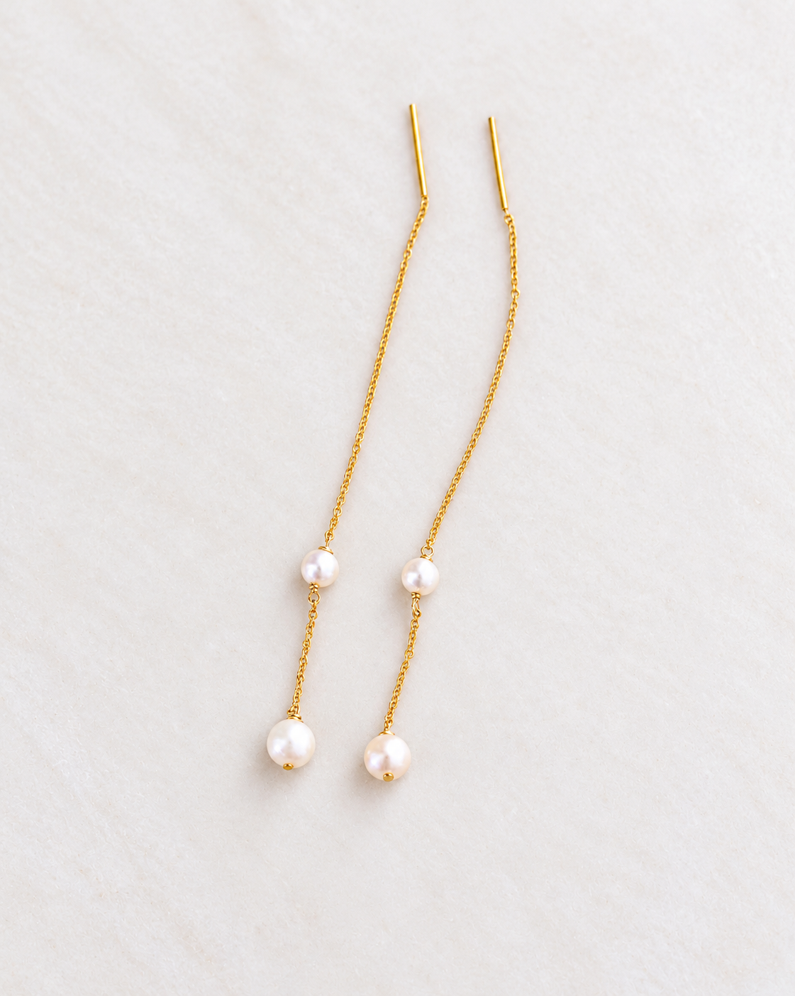 Double Pearl Threader Earrings