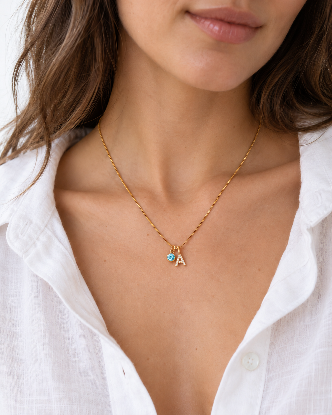 A-Z Pave Initial with Birthstones Necklace