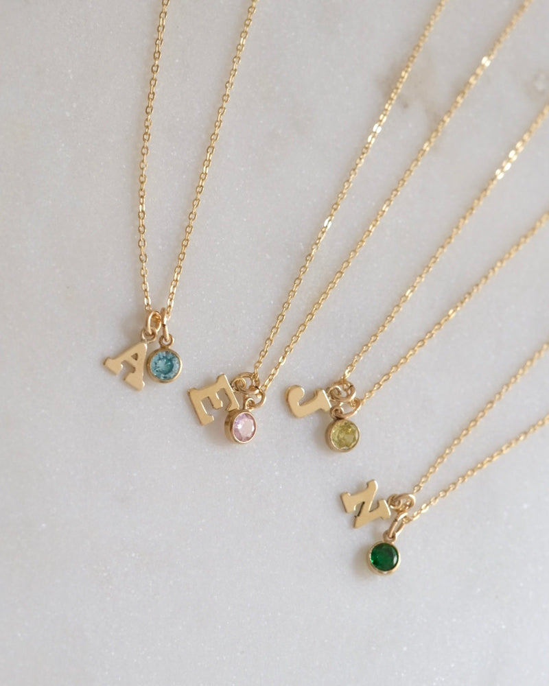 Initial J with Birthstone Necklace