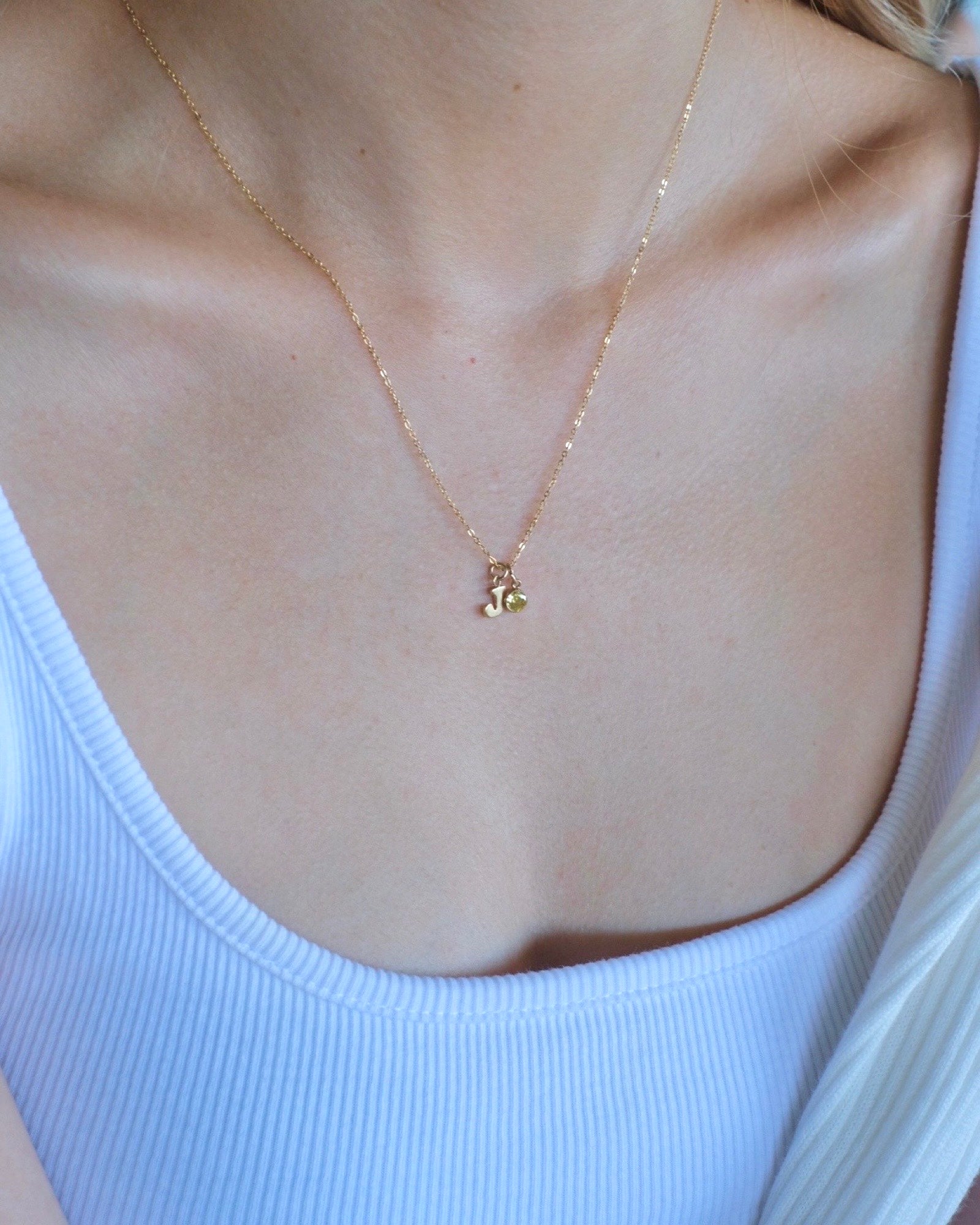 Initial J with Birthstone Necklace ERIJEWELRY