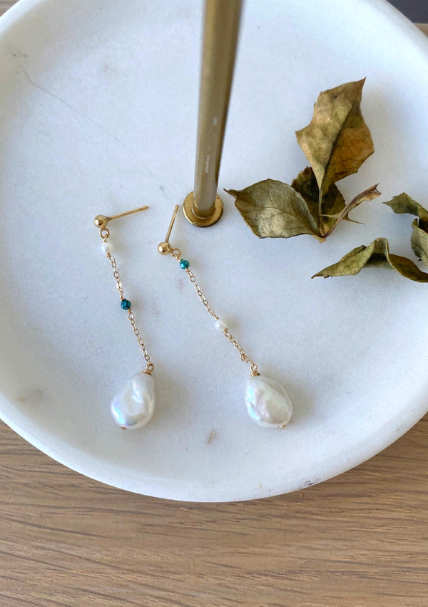 Keshi Pearl and Turquoise earrings 