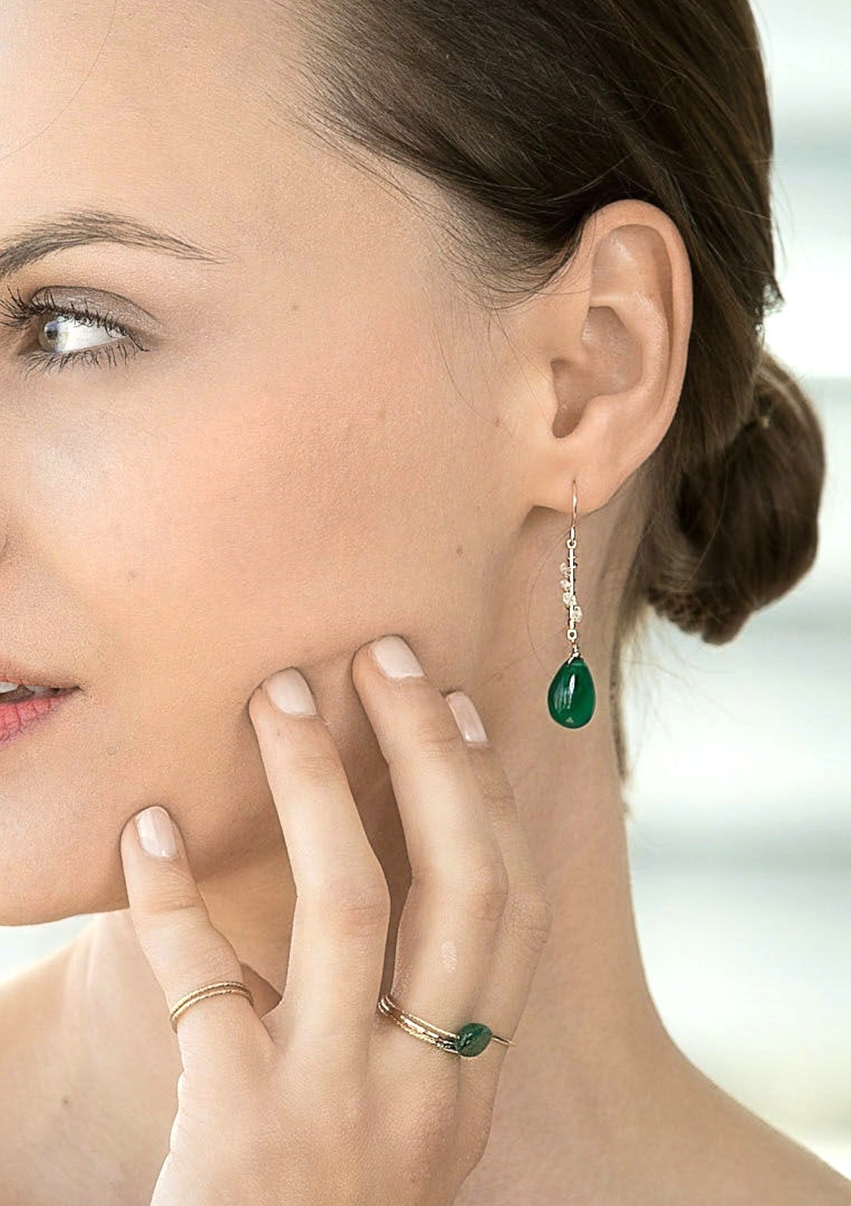Green Onyx and Herkimer Diamonds Earrings ERIJEWELRY