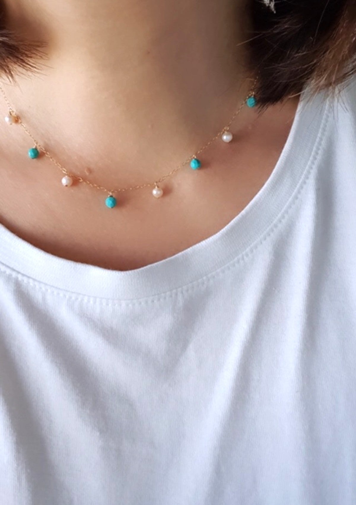 Turquoise Pearl Bohemian Necklace ERIJEWELRY