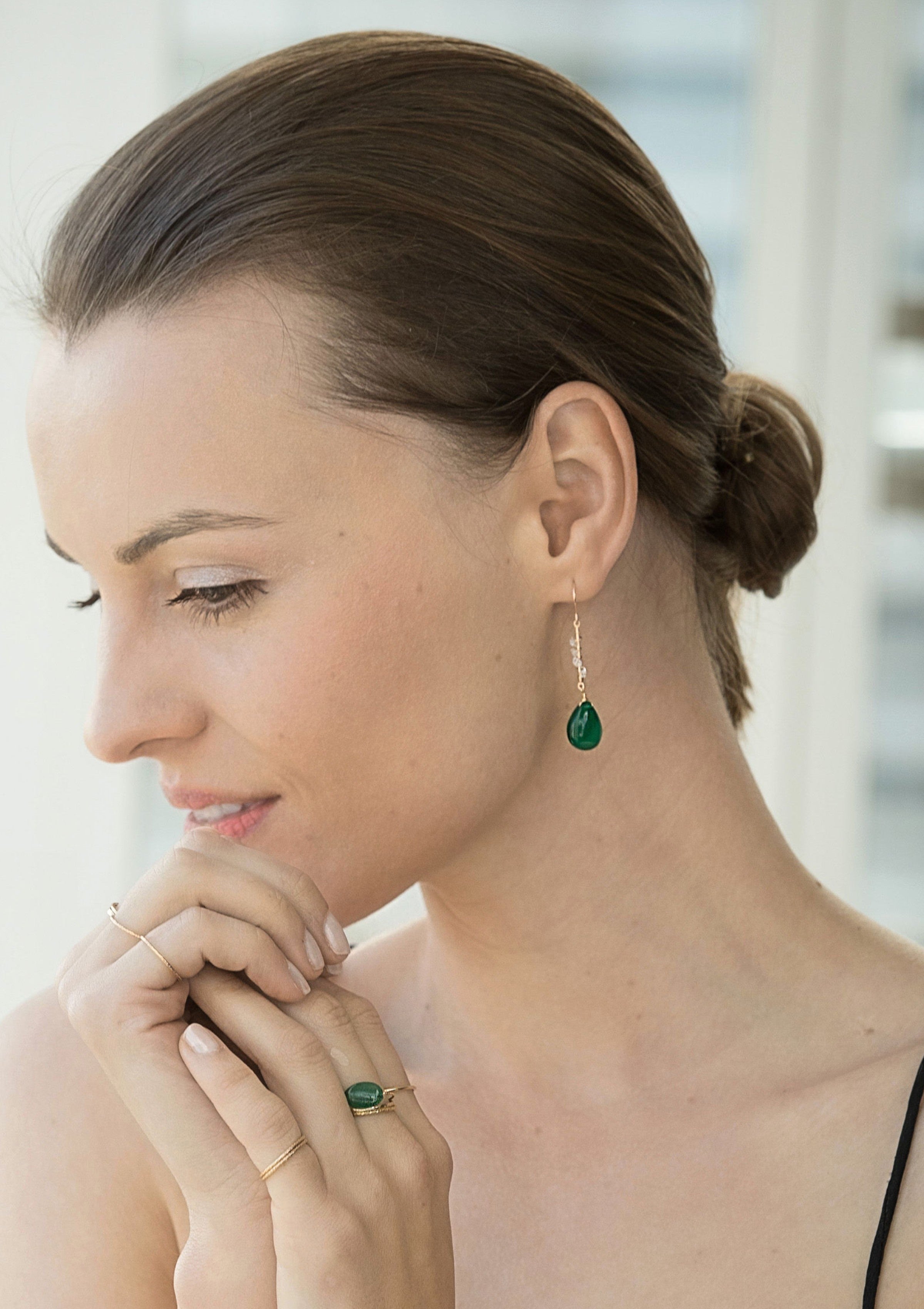 Green Onyx and Herkimer Diamonds Earrings ERIJEWELRY